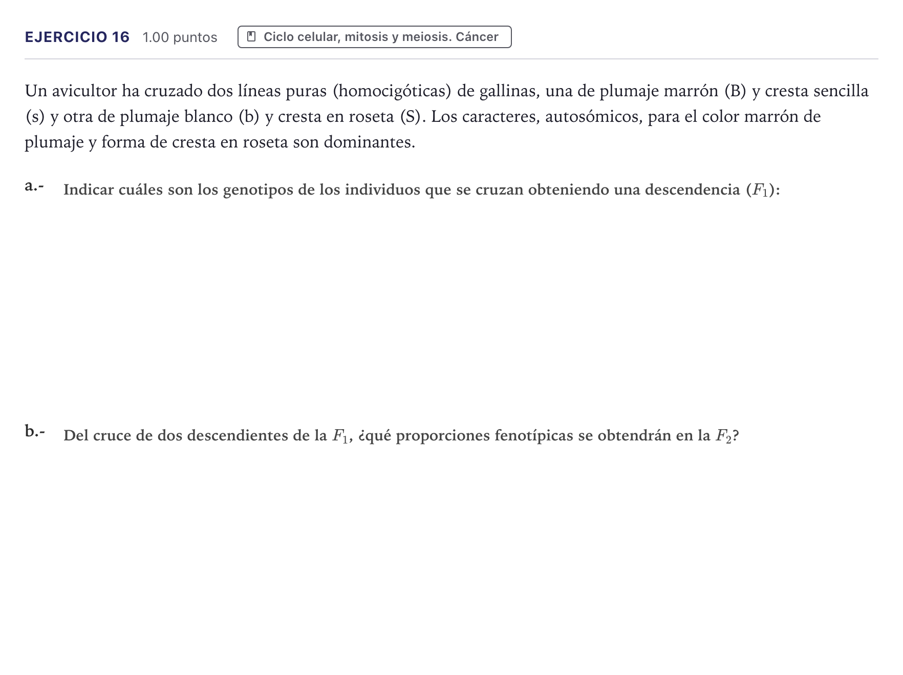 Enunciado: Problema 16 · Biología PAU Canarias Junio 2022