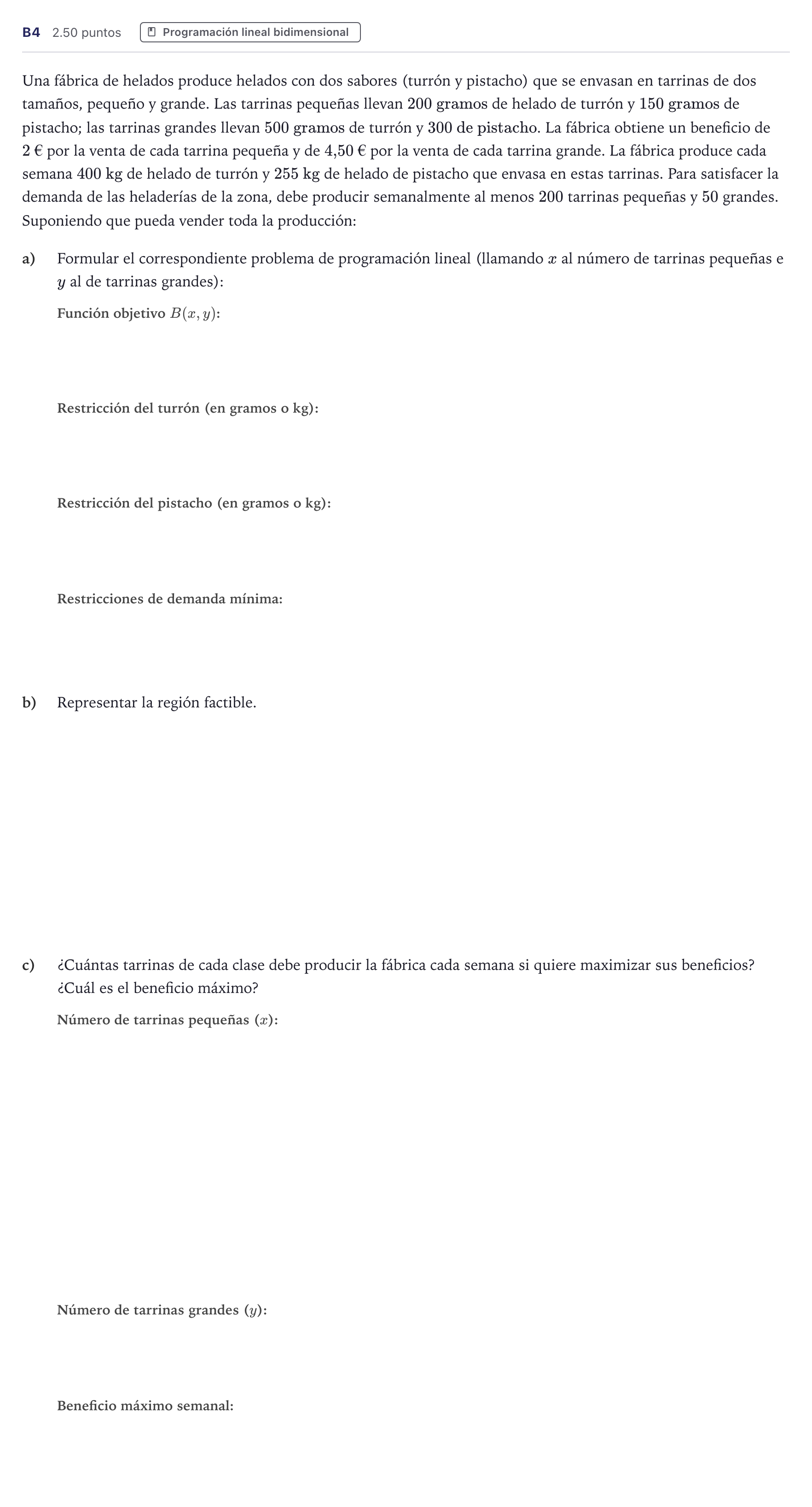 Enunciado: Ejercicio B4 · Matemáticas aplicadas a las Ciencias Sociales II PAU Canarias Junio 2022