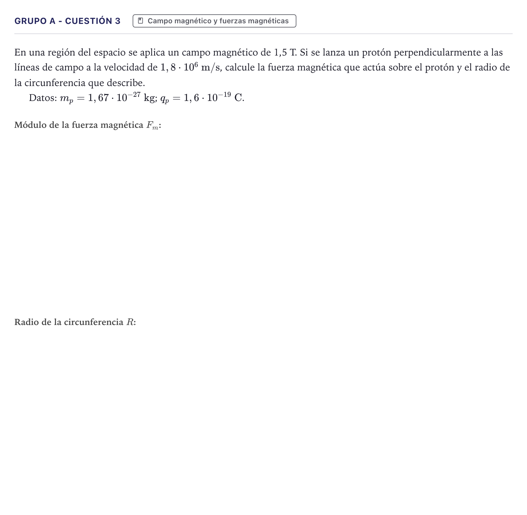 Enunciado: Ejercicio Grupo A - Cuestión 3 · Física PAU Canarias Junio 2022