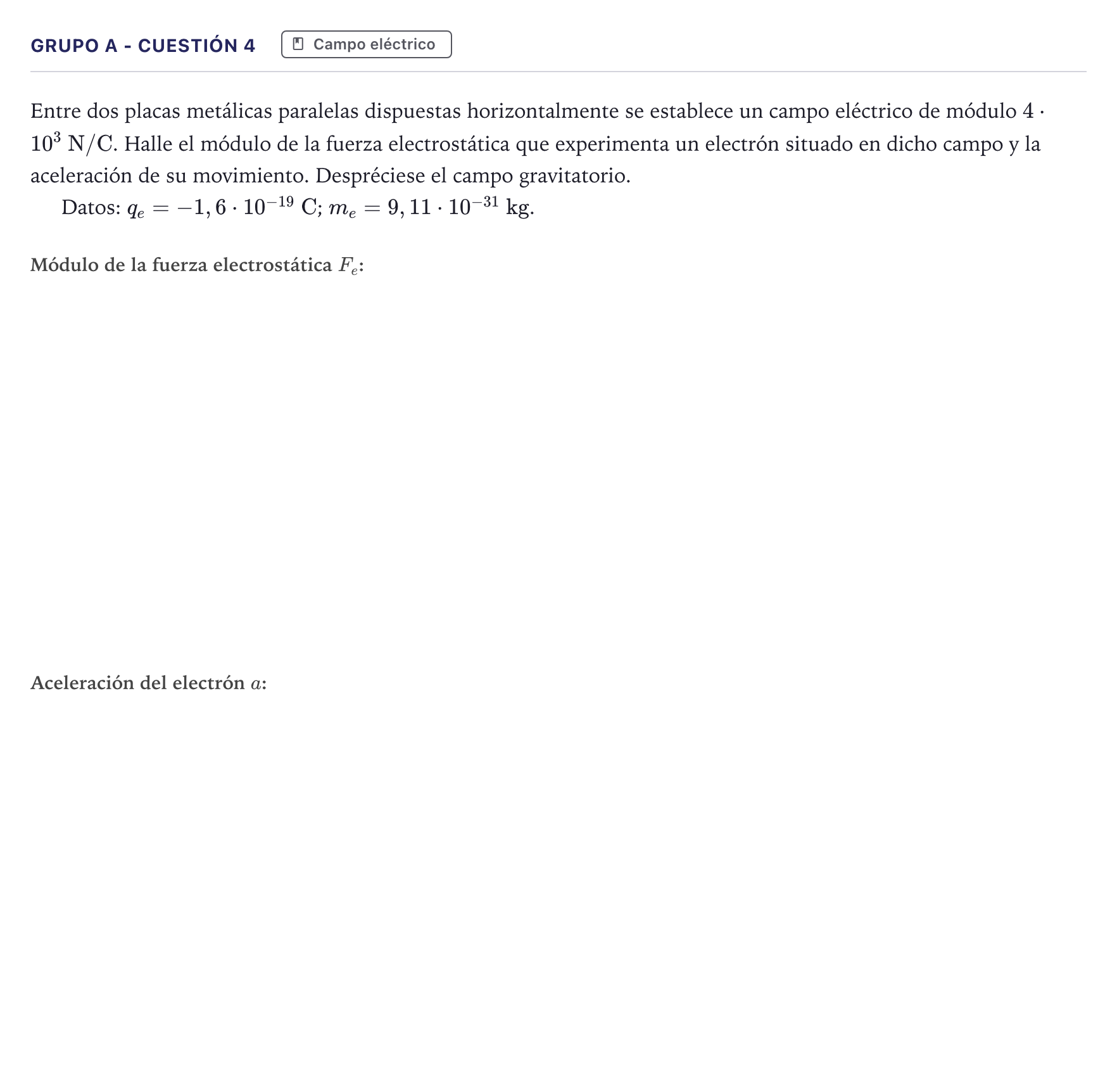 Enunciado: Ejercicio Grupo A - Cuestión 4 · Física PAU Canarias Junio 2022
