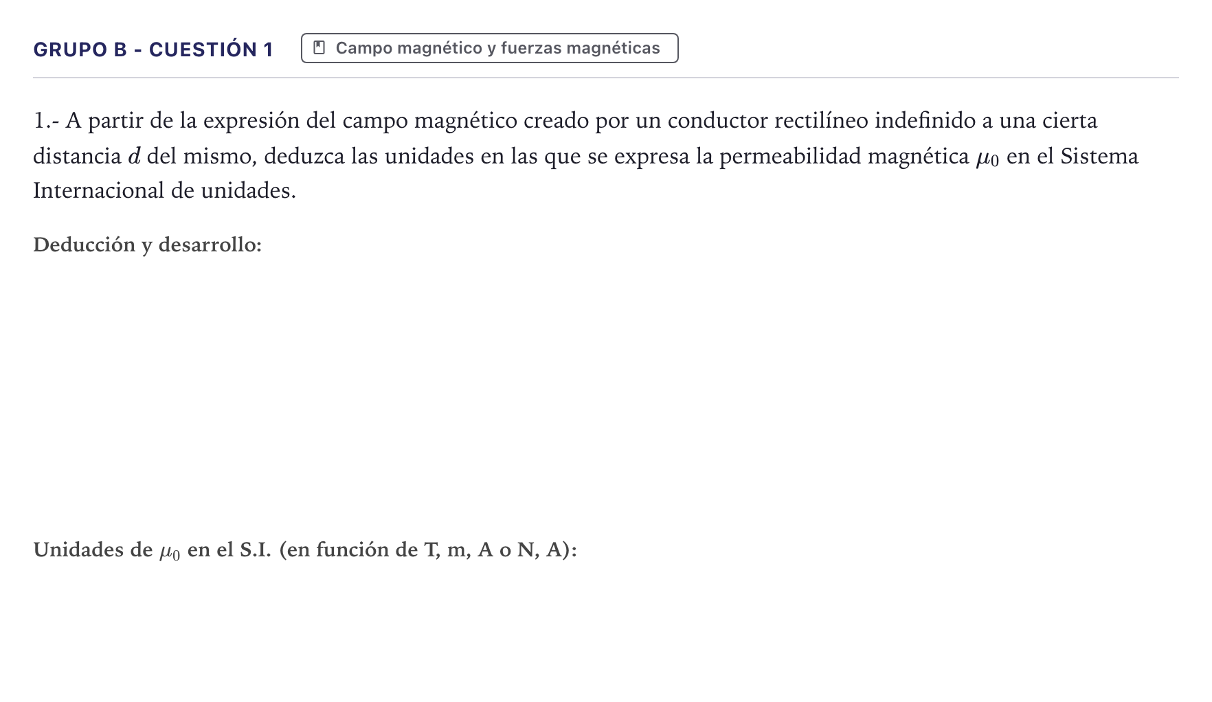 Enunciado: Ejercicio Grupo B - Cuestión 1 · Física PAU Canarias Junio 2022