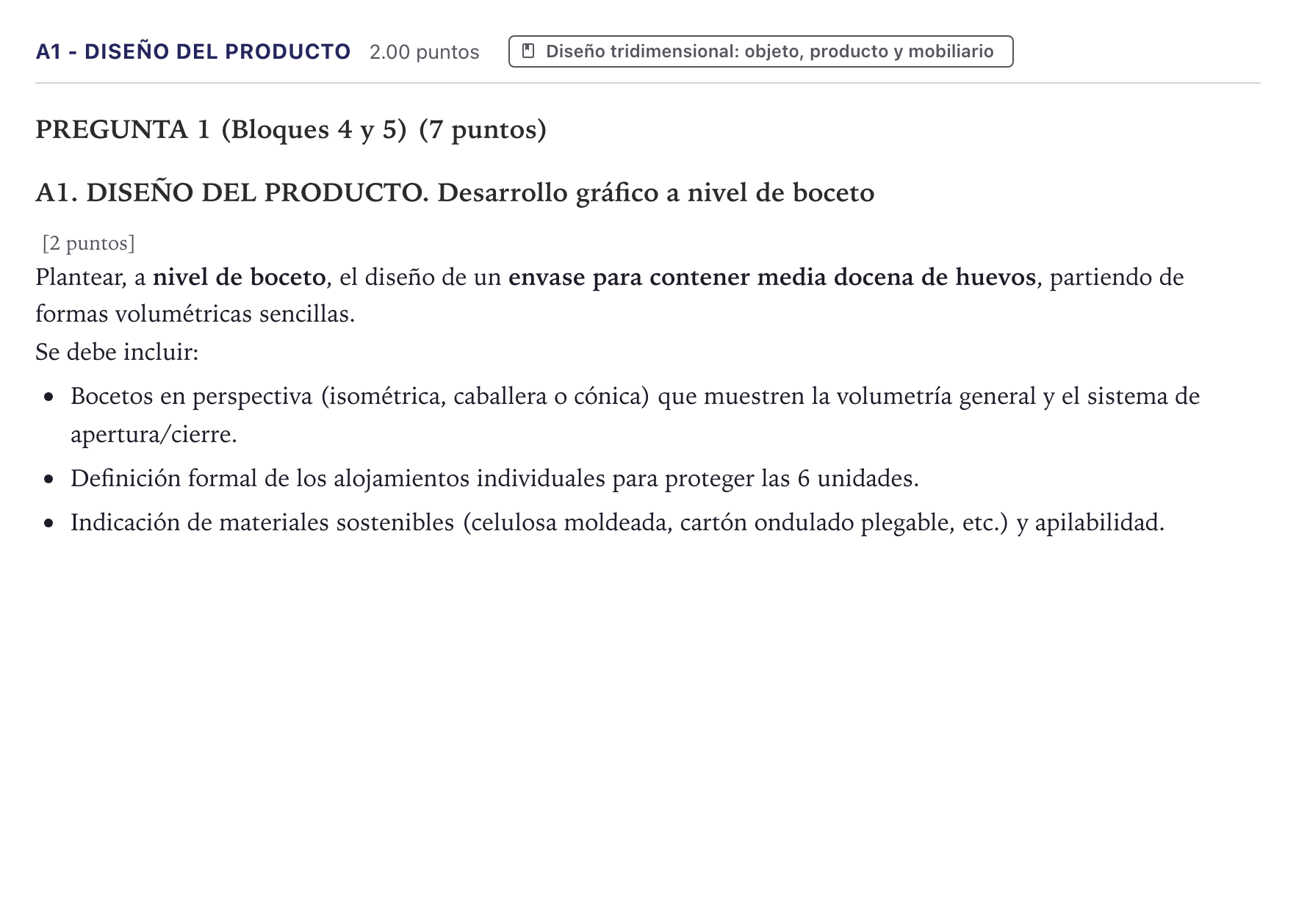 Enunciado: Ejercicio A1 - Diseño del producto · Diseño PAU Canarias Junio 2022