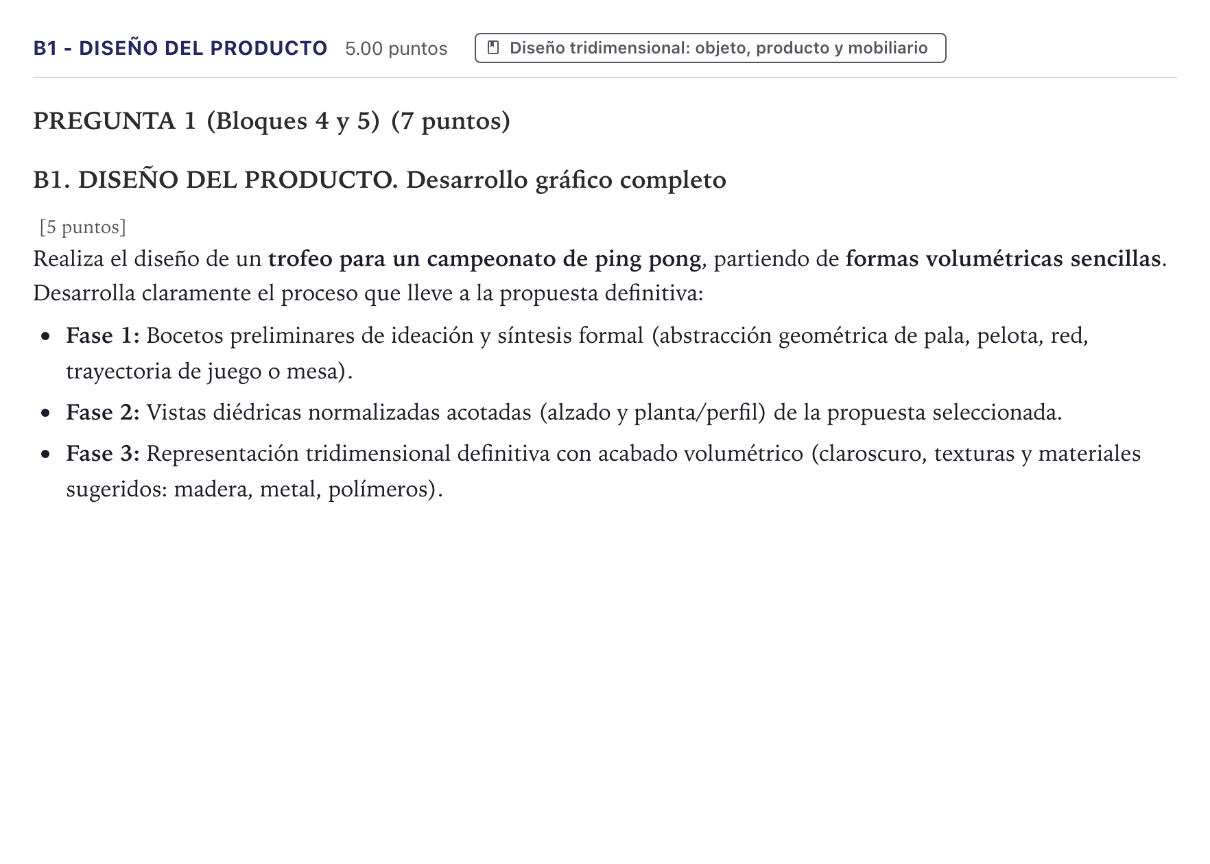 Enunciado: Ejercicio B1 - Diseño del producto · Diseño PAU Canarias Junio 2022