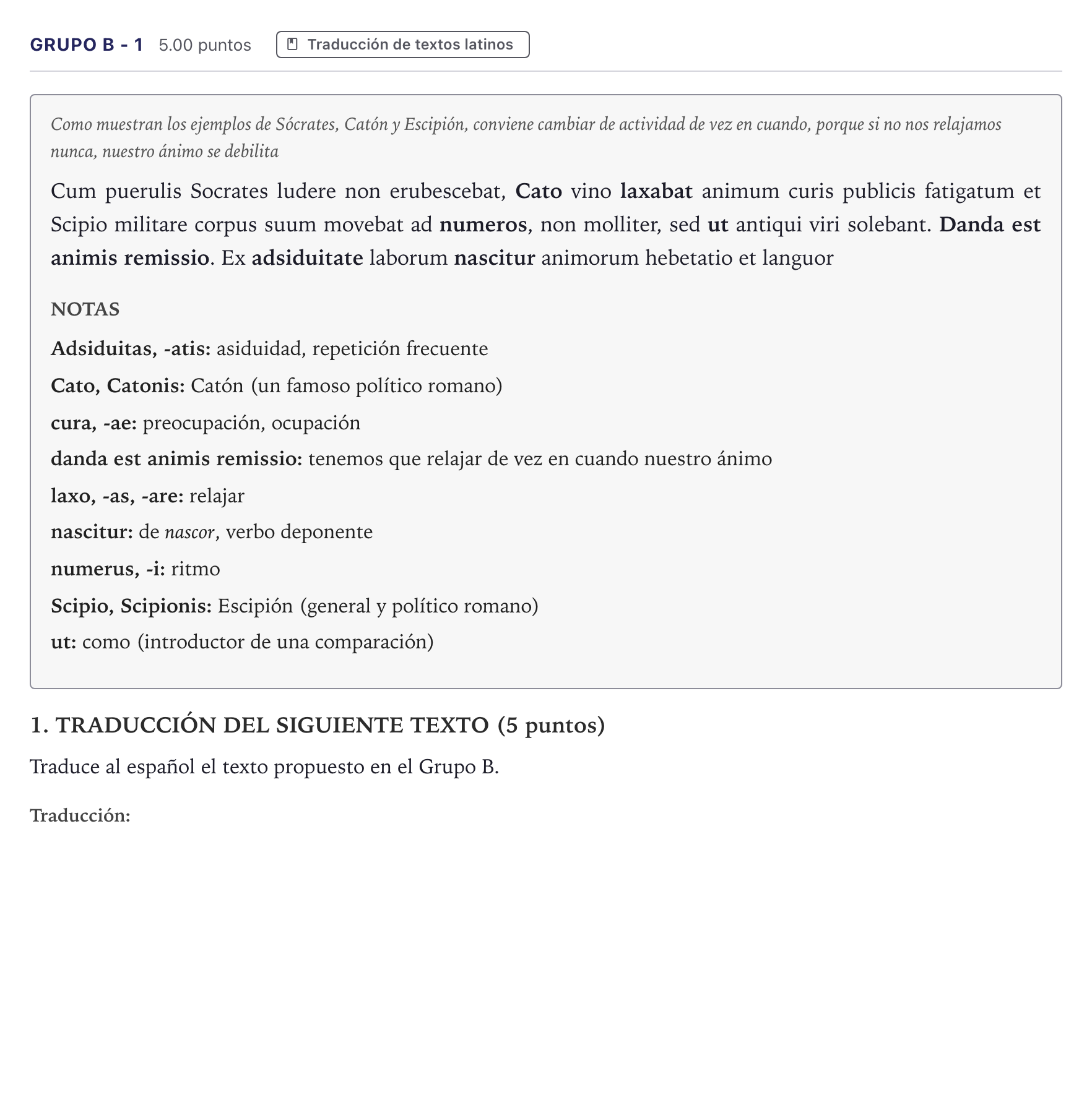 Enunciado: Ejercicio Grupo B - 1 · Latín II PAU Canarias Junio 2022