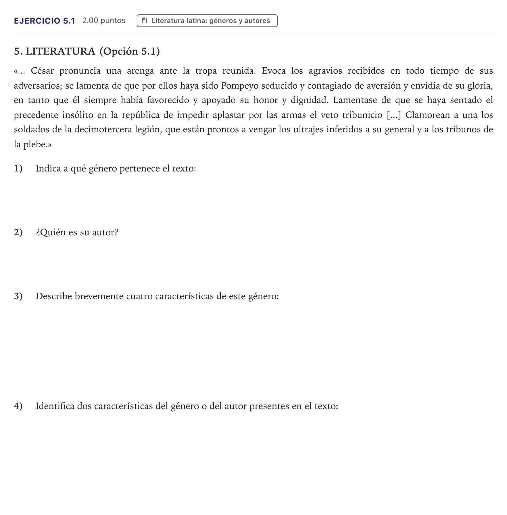 Enunciado: Ejercicio 5.1 · Latín II PAU Canarias Junio 2022