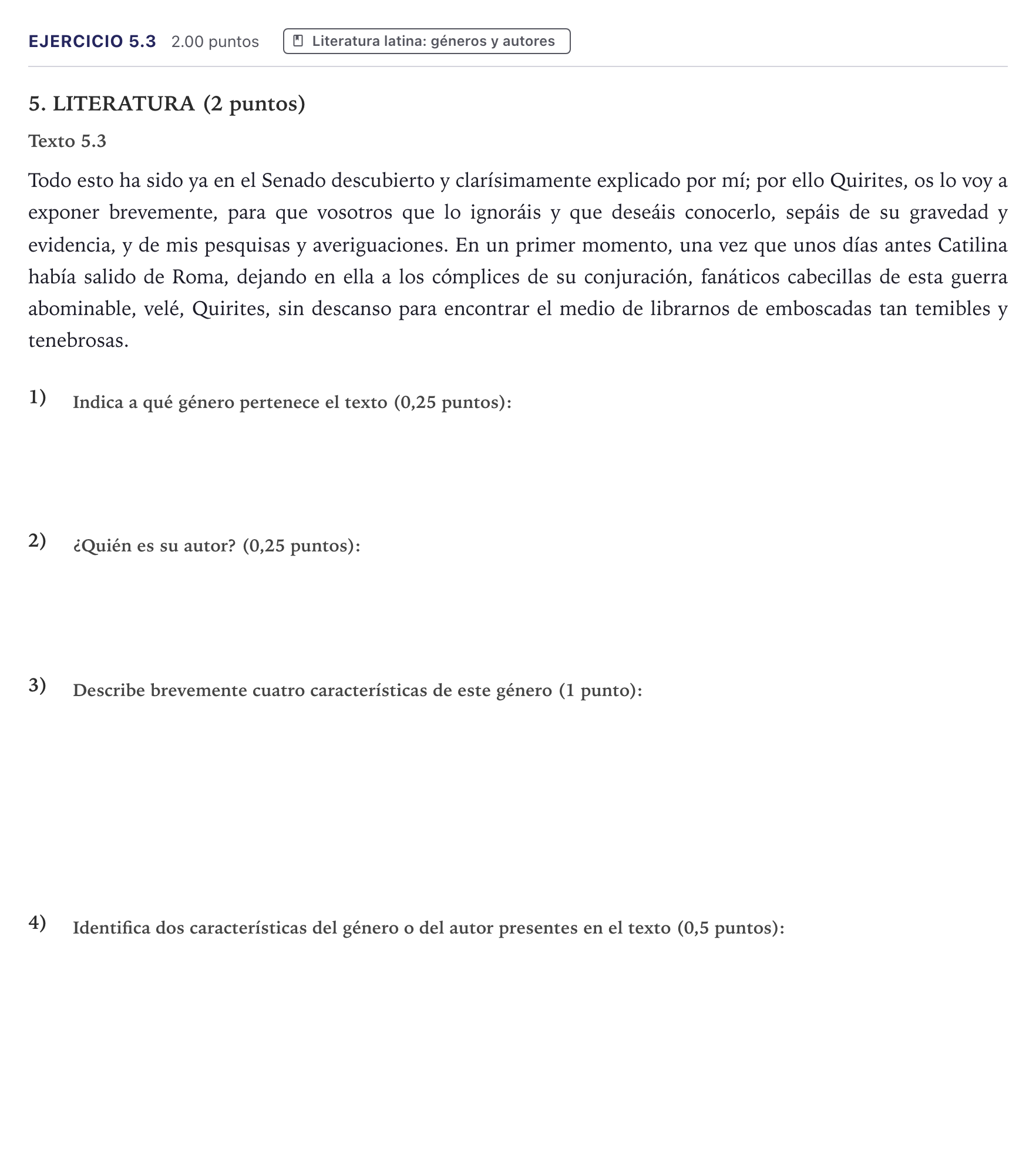 Enunciado: Ejercicio 5.3 · Latín II PAU Canarias Junio 2022