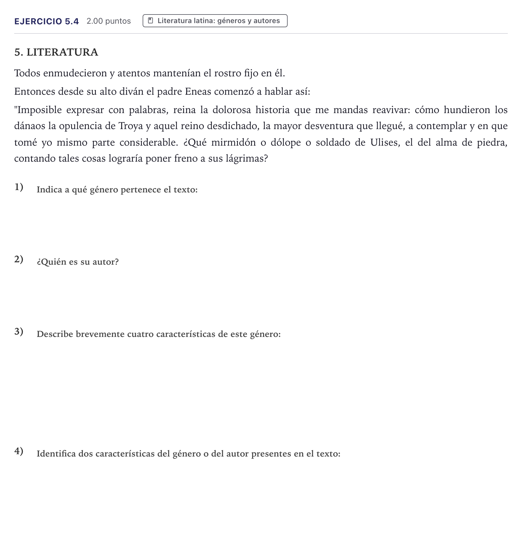 Enunciado: Ejercicio 5.4 · Latín II PAU Canarias Junio 2022