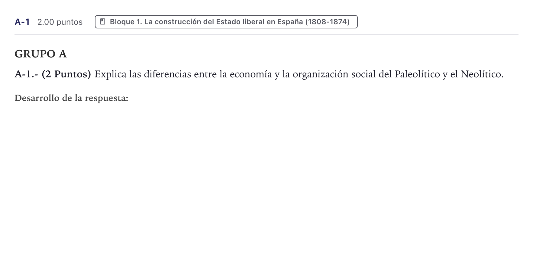 Enunciado: Ejercicio A-1 · Historia de España PAU Canarias Julio 2022