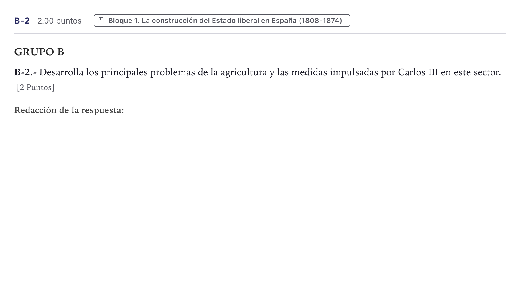 Enunciado: Ejercicio B-2 · Historia de España PAU Canarias Julio 2022