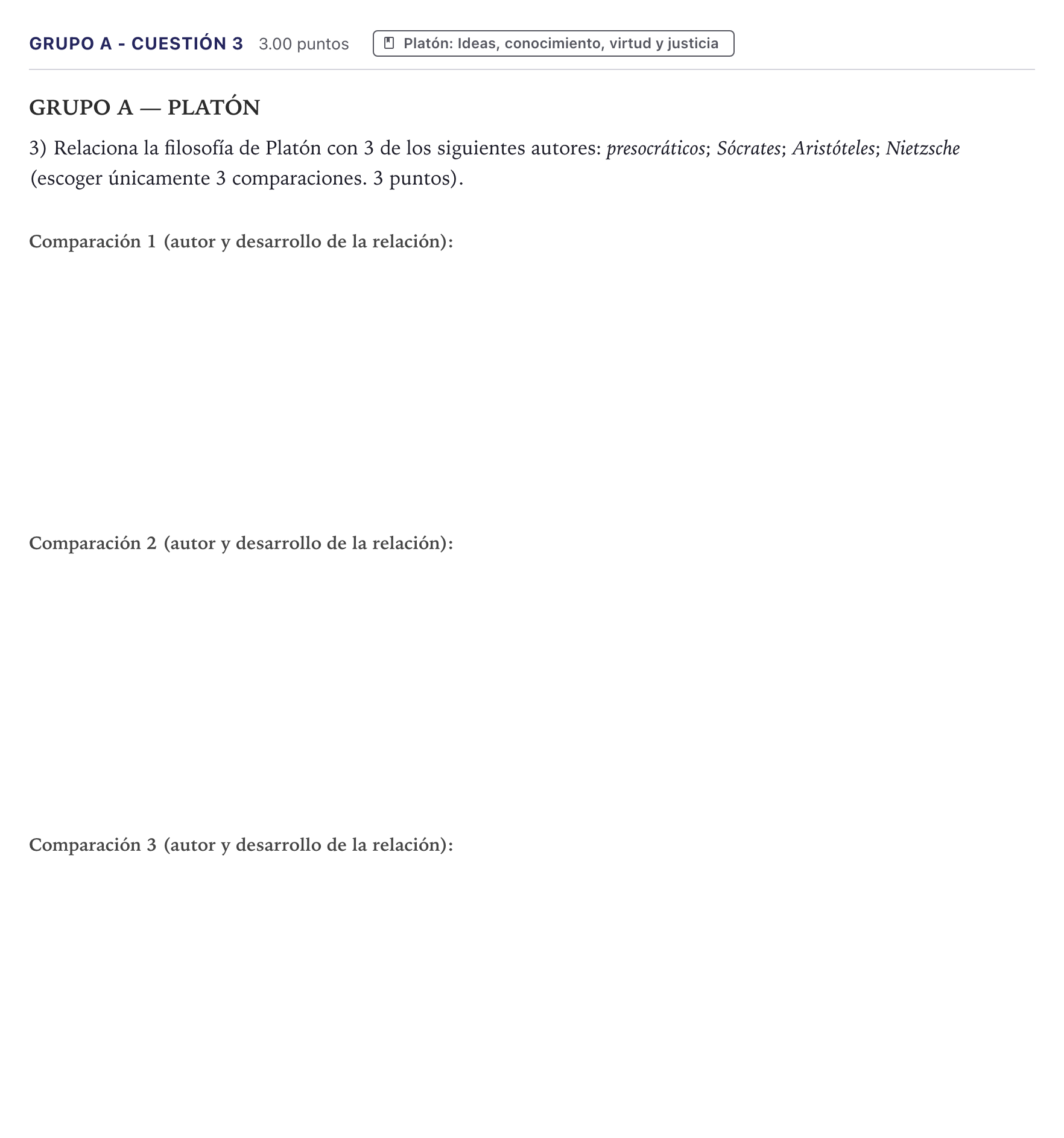 Enunciado: Ejercicio Grupo A - Cuestión 3 · Historia de la Filosofía PAU Canarias Julio 2022
