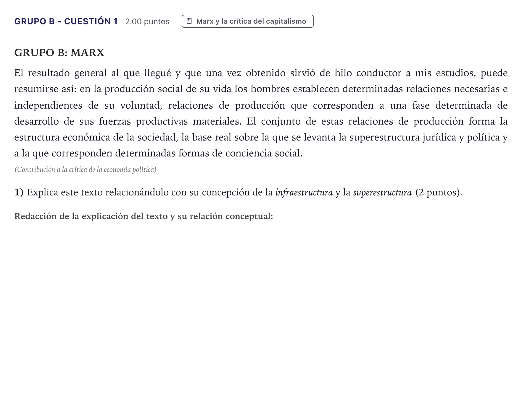 Enunciado: Ejercicio Grupo B - Cuestión 1 · Historia de la Filosofía PAU Canarias Julio 2022