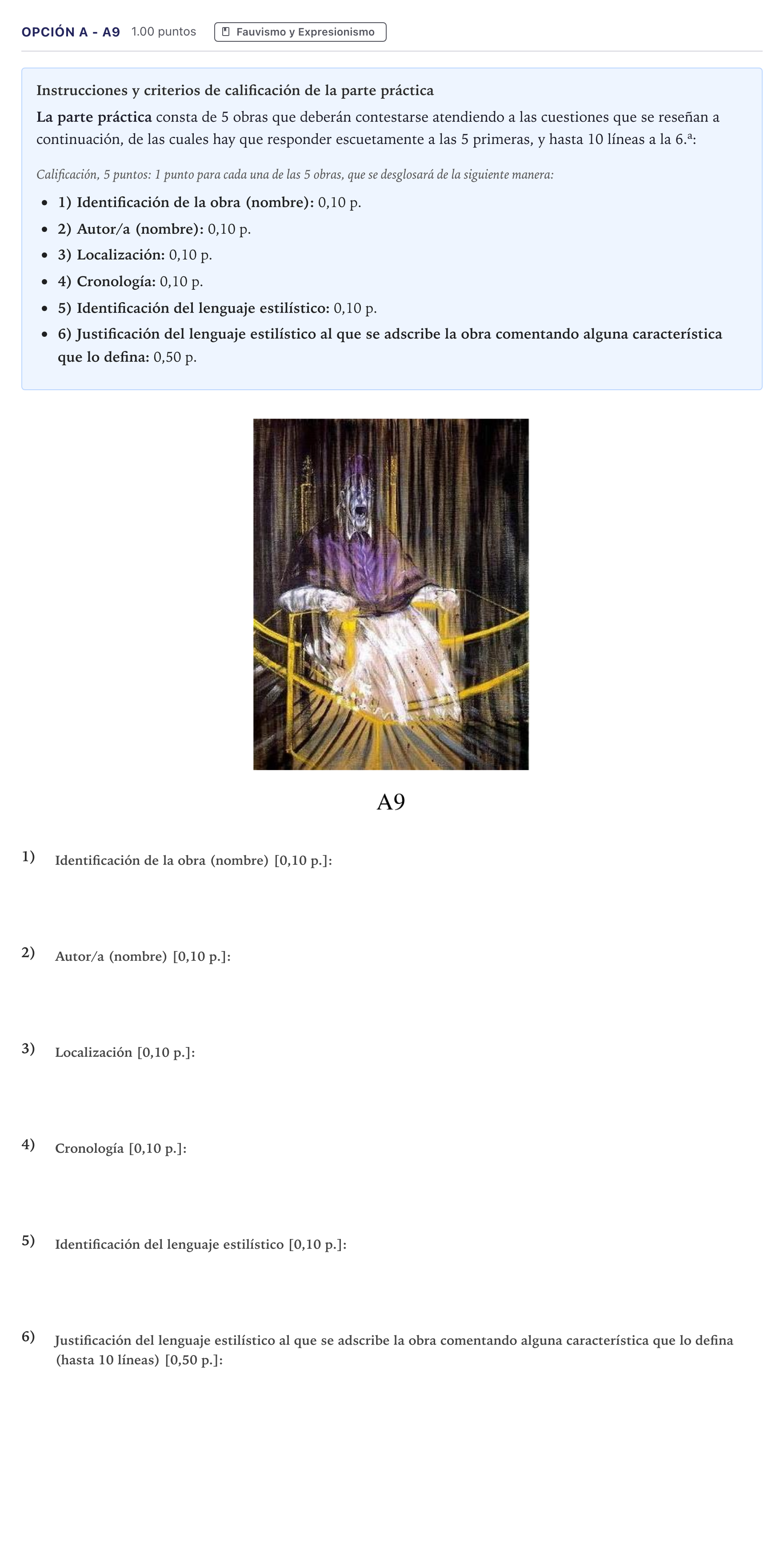 Enunciado: Opción A - A9 · Fundamentos Artísticos PAU Canarias Julio 2022