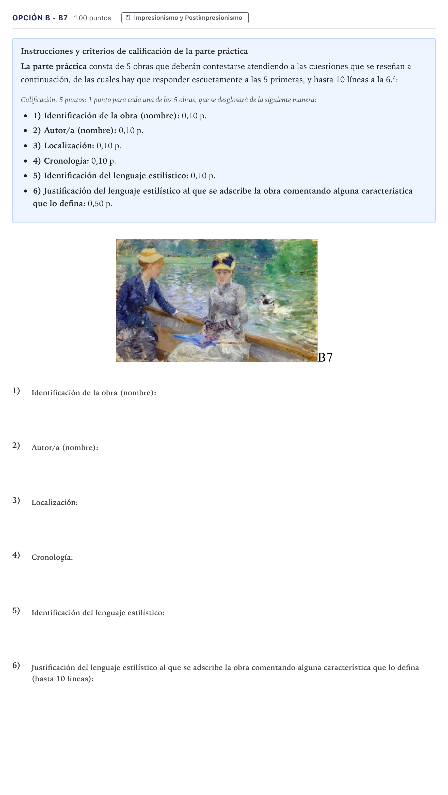Enunciado: Opción B - B7 · Fundamentos Artísticos PAU Canarias Julio 2022