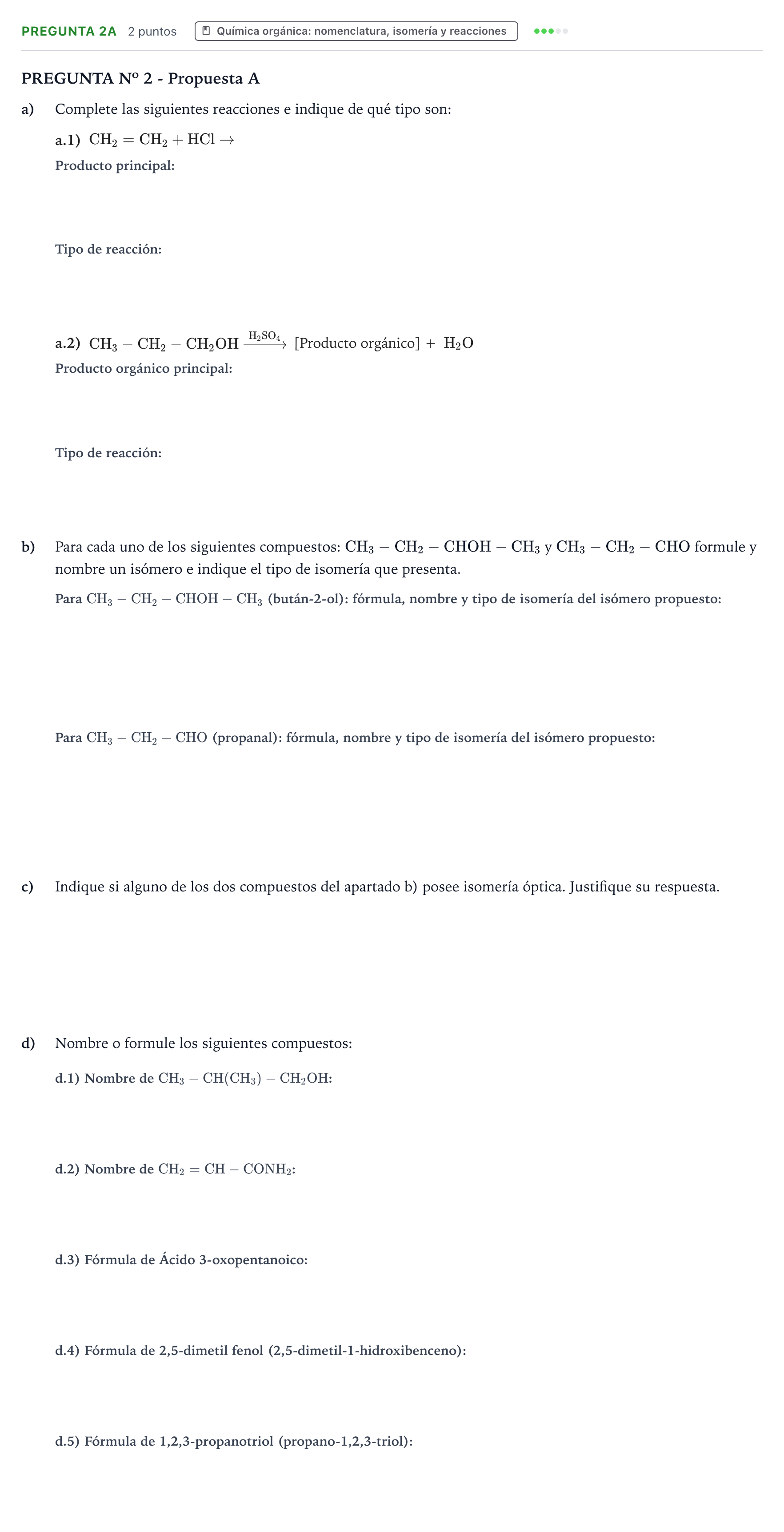 Enunciado: Pregunta 2A · Química PAU Canarias Julio 2022
