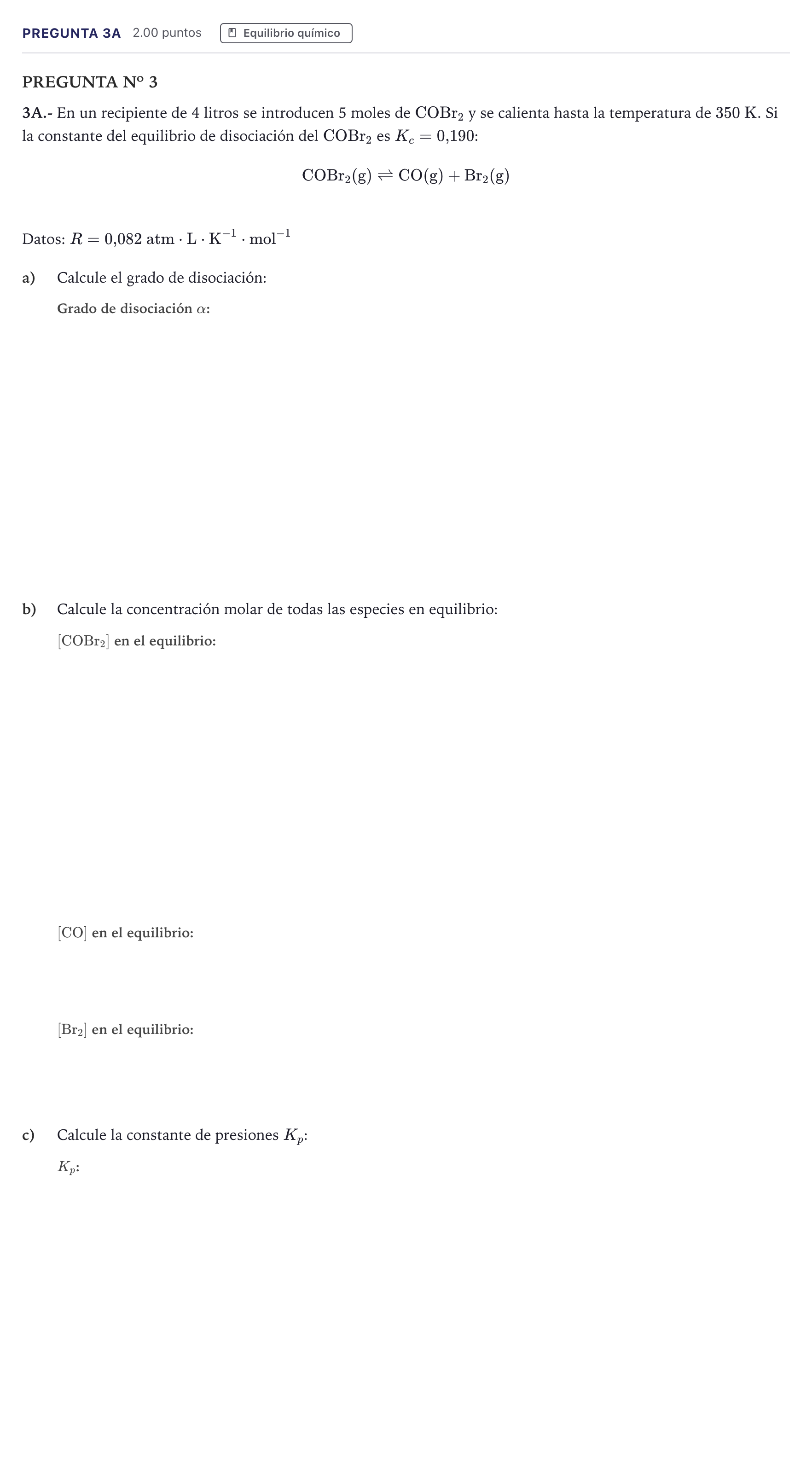 Enunciado: Pregunta 3A · Química PAU Canarias Julio 2022