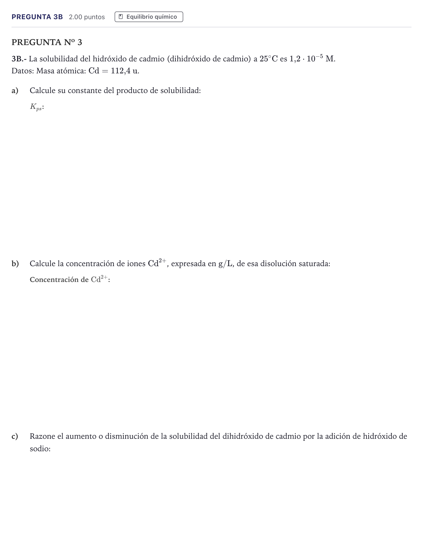 Enunciado: Pregunta 3B · Química PAU Canarias Julio 2022