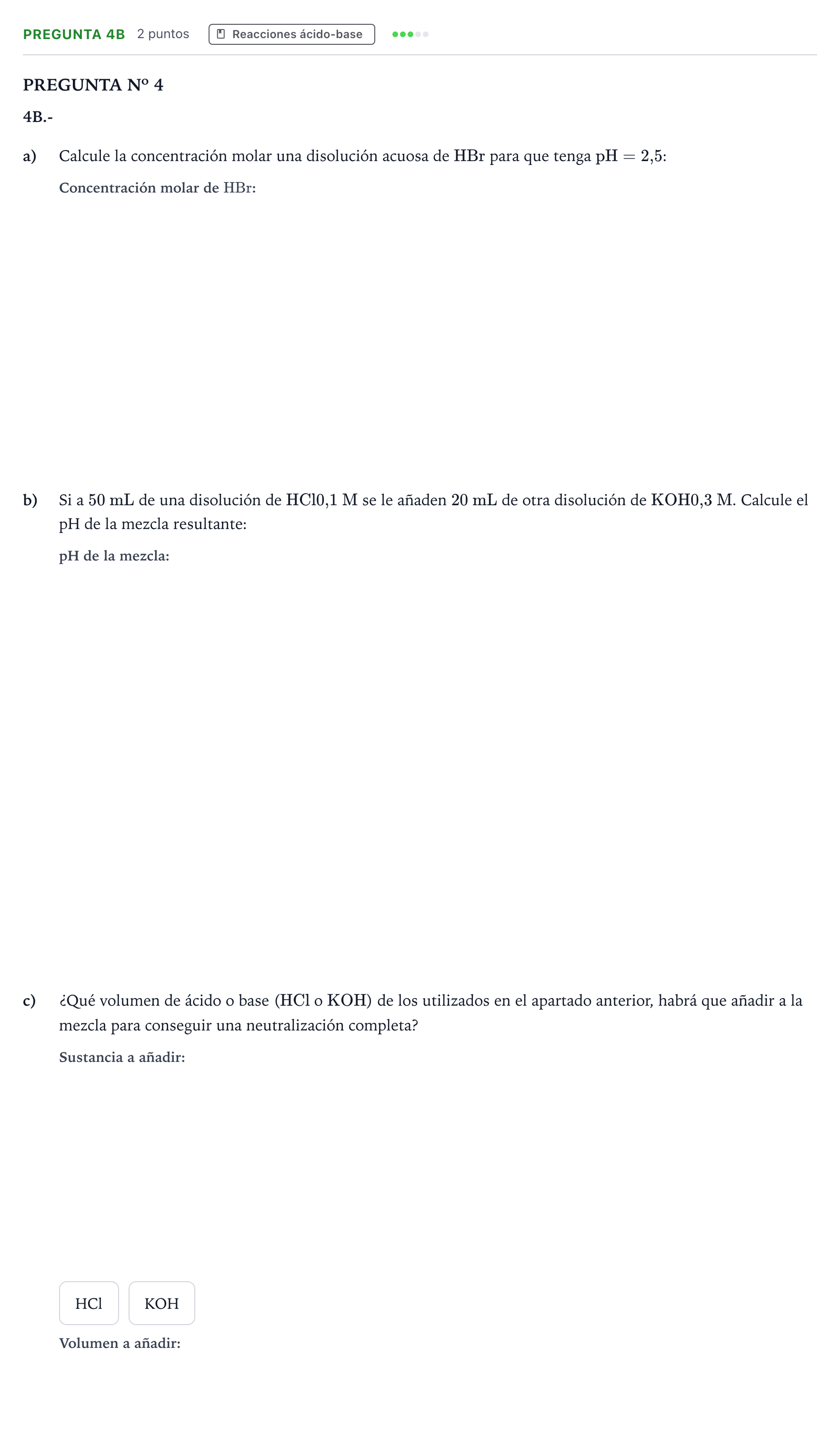Enunciado: Pregunta 4B · Química PAU Canarias Julio 2022