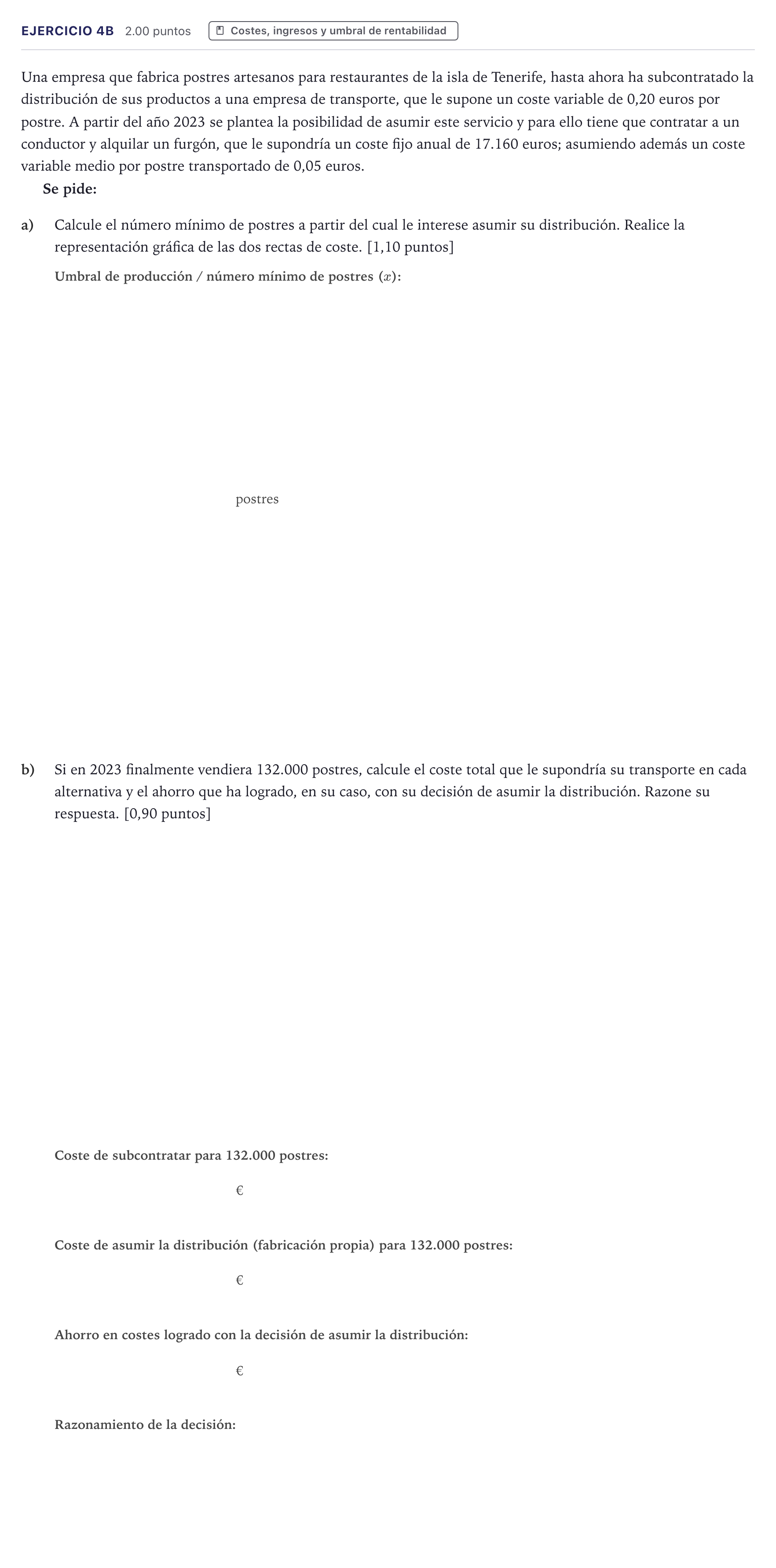 Enunciado: Ejercicio 4B · Economía de la Empresa PAU Canarias Julio 2022
