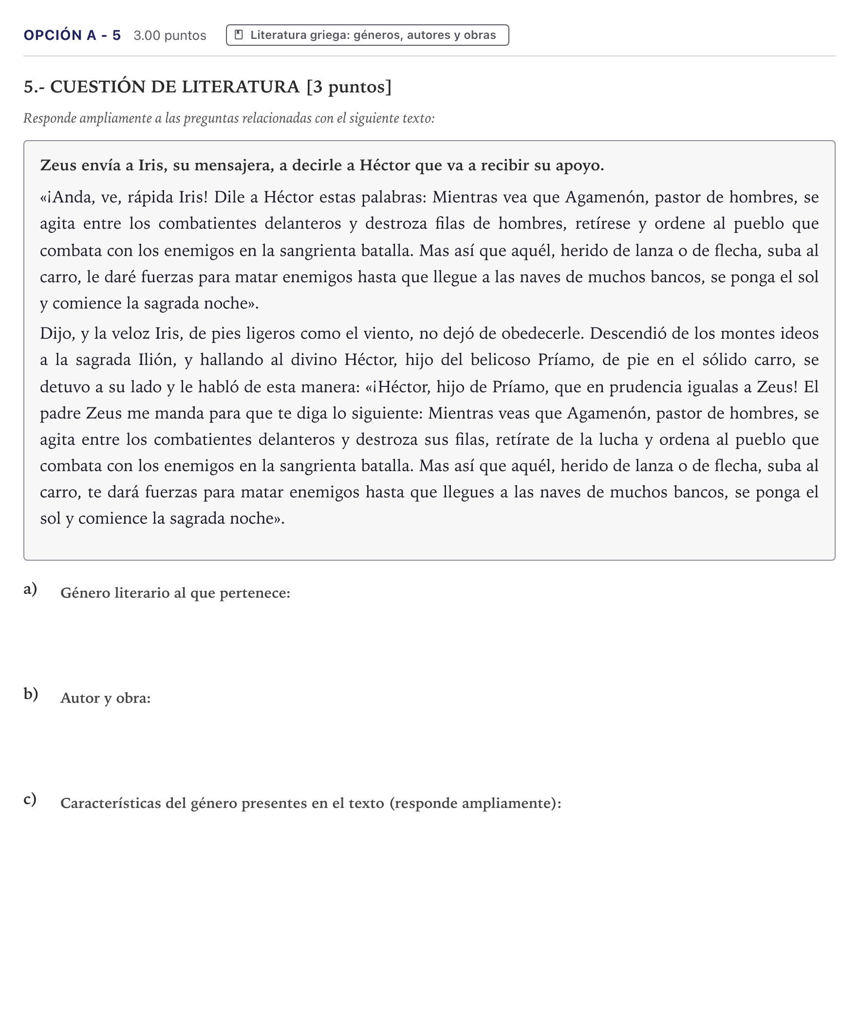 Enunciado: Opción A - 5 · Griego II PAU Canarias Julio 2022