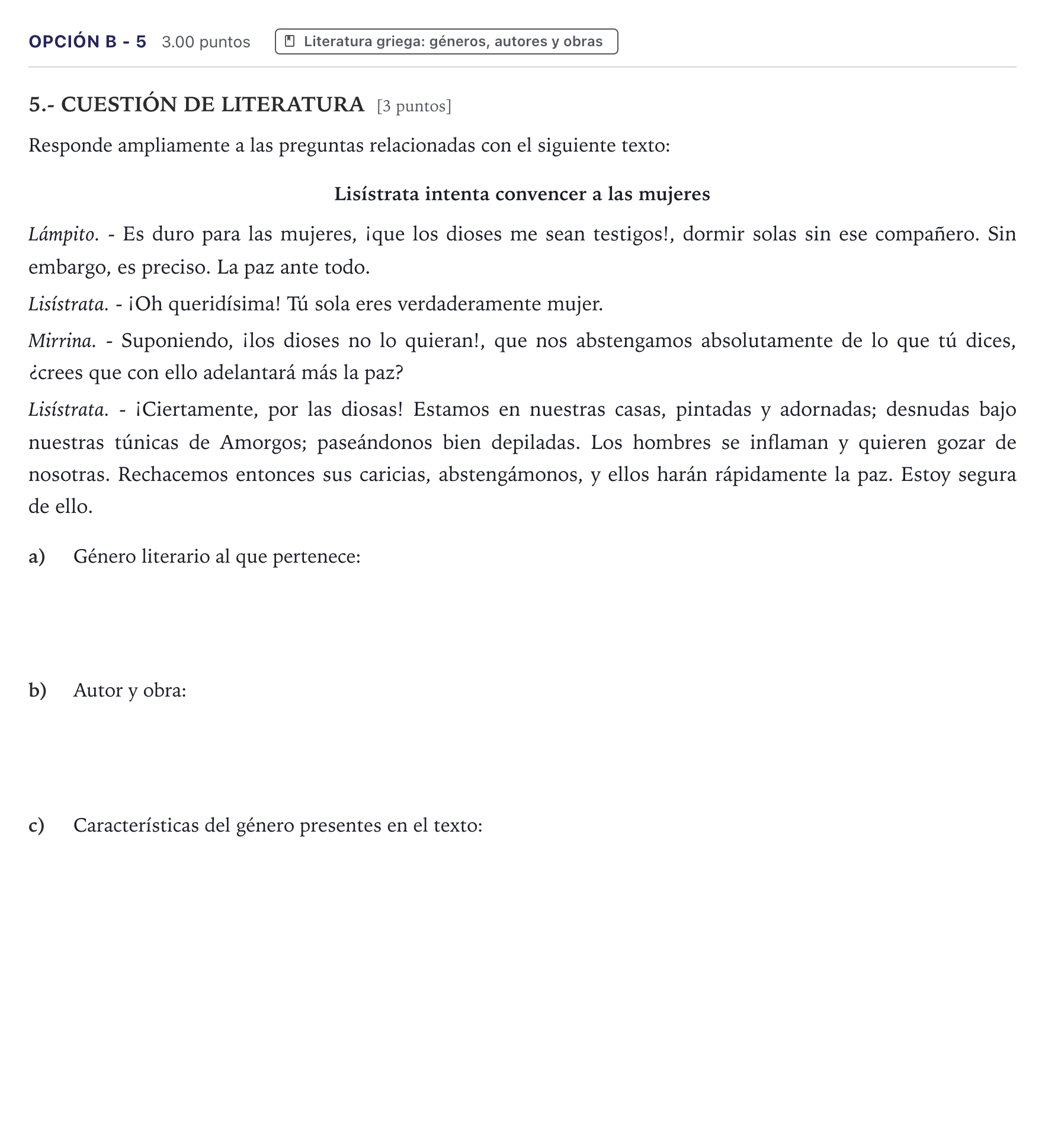 Enunciado: Opción B - 5 · Griego II PAU Canarias Julio 2022
