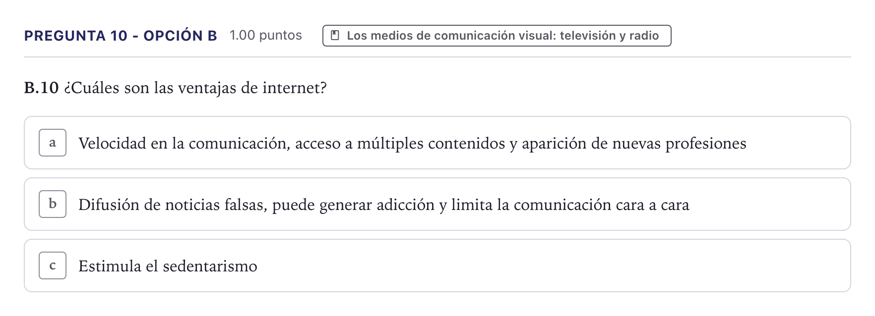 Enunciado: Pregunta 10 - Opción B · Cultura Audiovisual II PAU Canarias Julio 2022