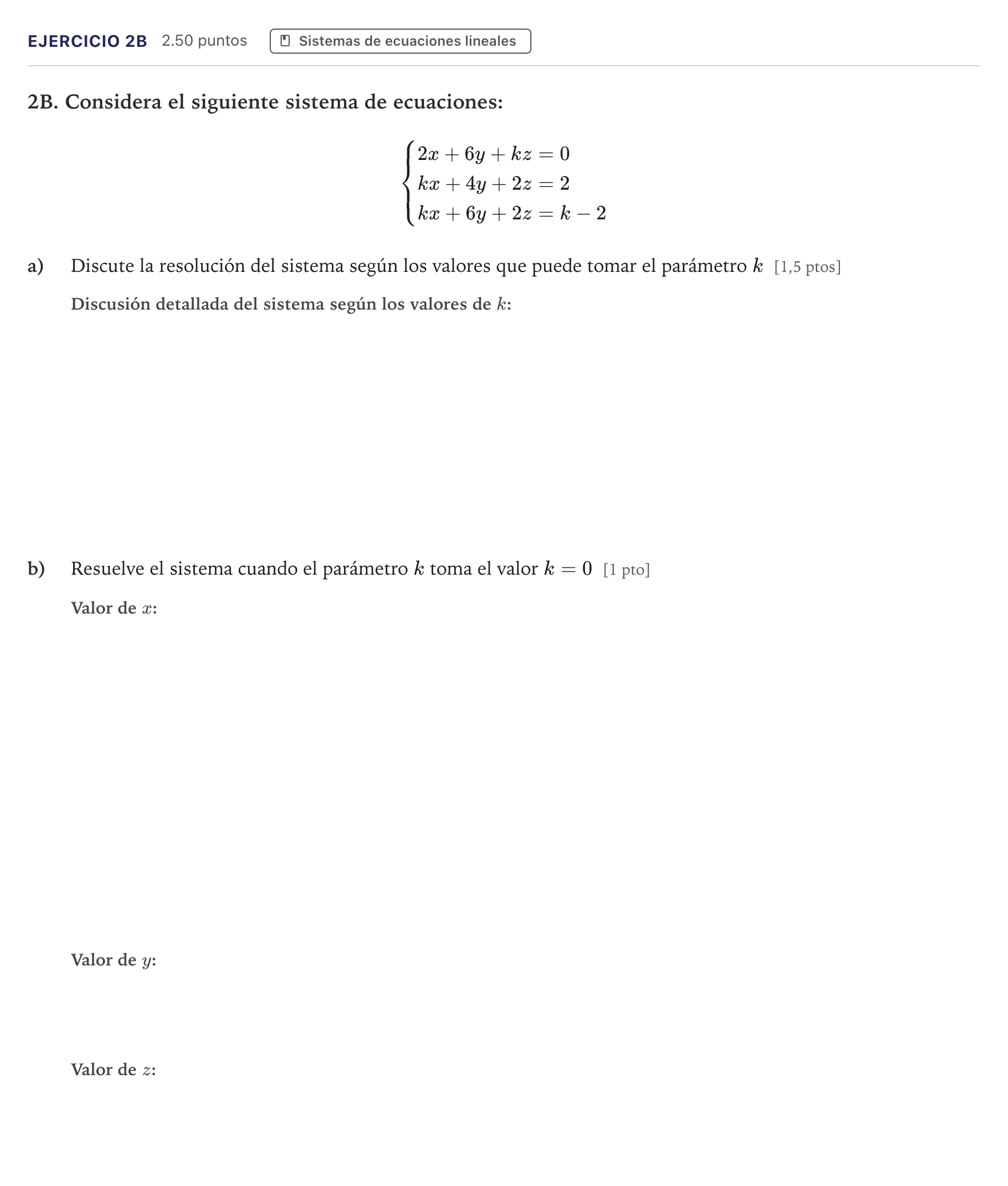 Enunciado: Ejercicio 2B · Matemáticas II PAU Canarias Julio 2022