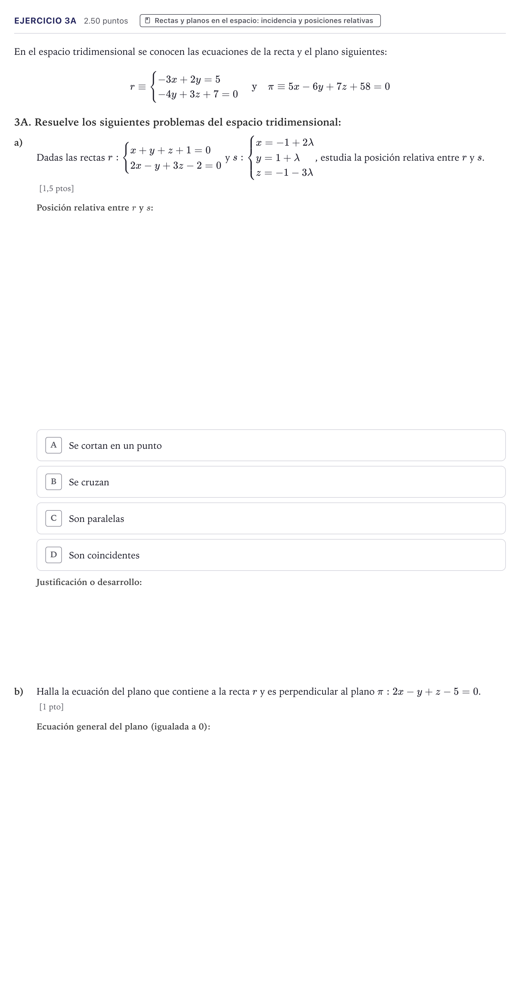 Enunciado: Ejercicio 3A · Matemáticas II PAU Canarias Julio 2022
