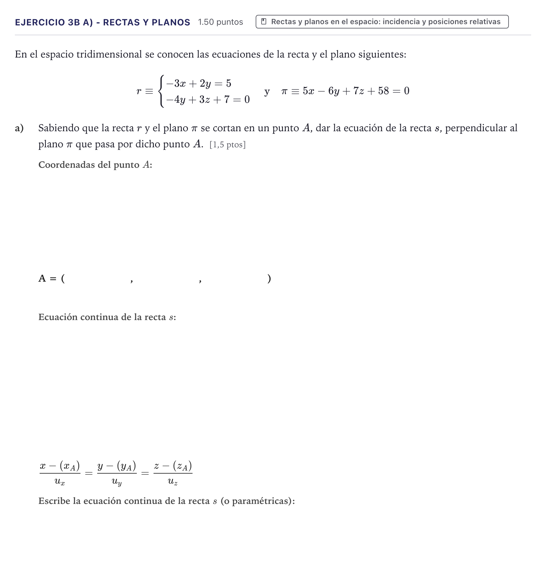 Enunciado: Ejercicio 3B a) - Rectas y planos · Matemáticas II PAU Canarias Julio 2022