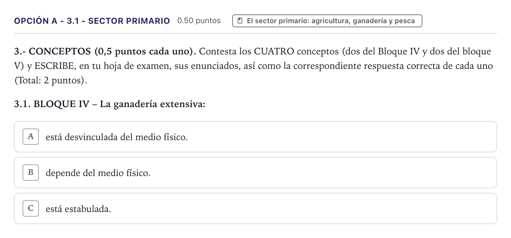 Enunciado: Opción A - 3.1 - Sector primario · Geografía PAU Canarias Julio 2022