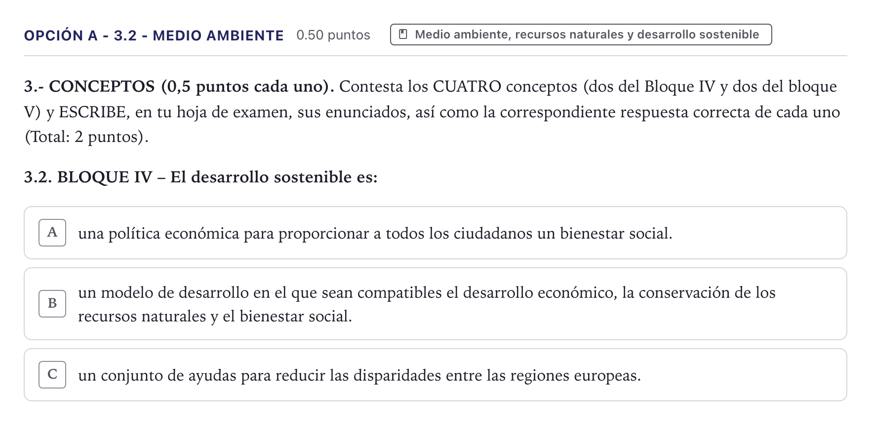 Enunciado: Opción A - 3.2 - Medio ambiente · Geografía PAU Canarias Julio 2022