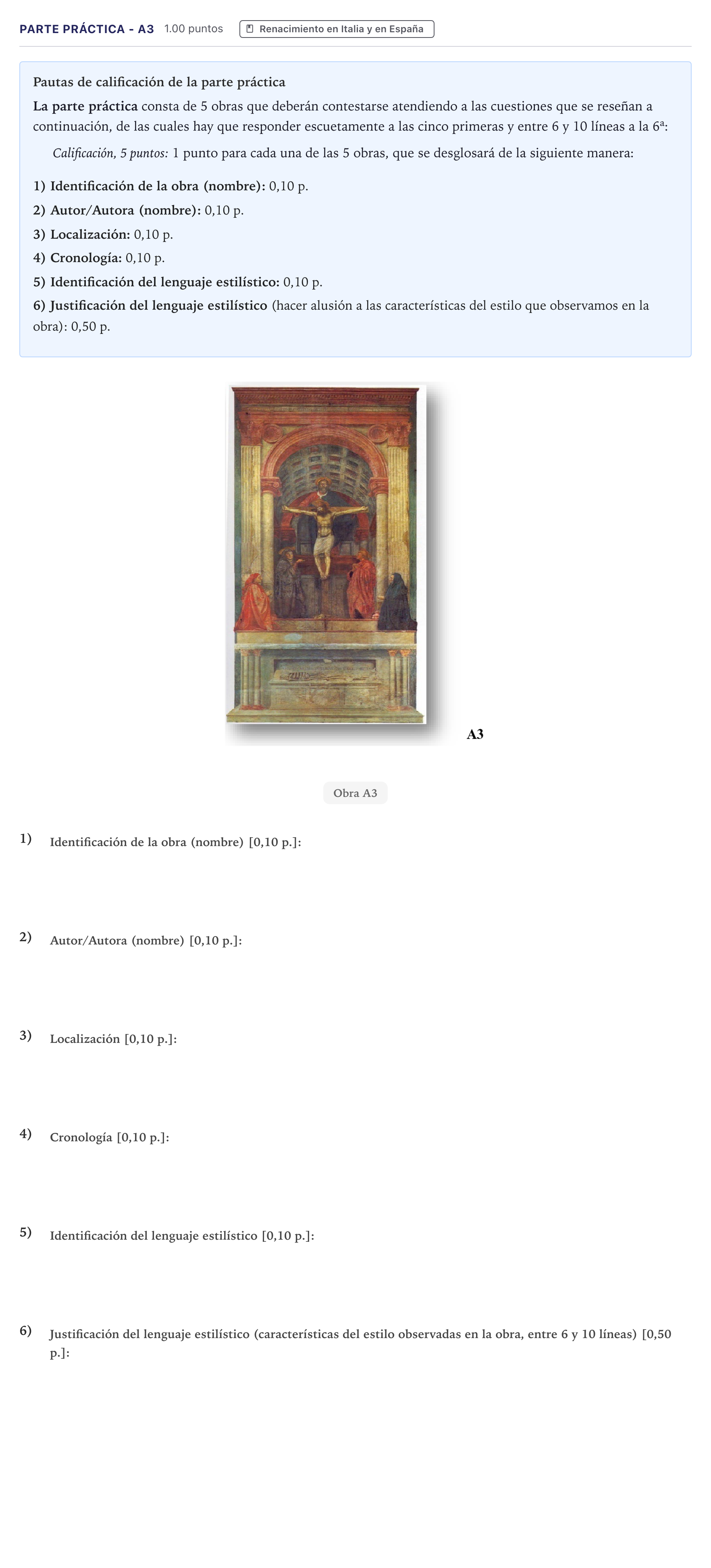 Enunciado: Ejercicio Parte Práctica - A3 · Historia del Arte PAU Canarias Julio 2022