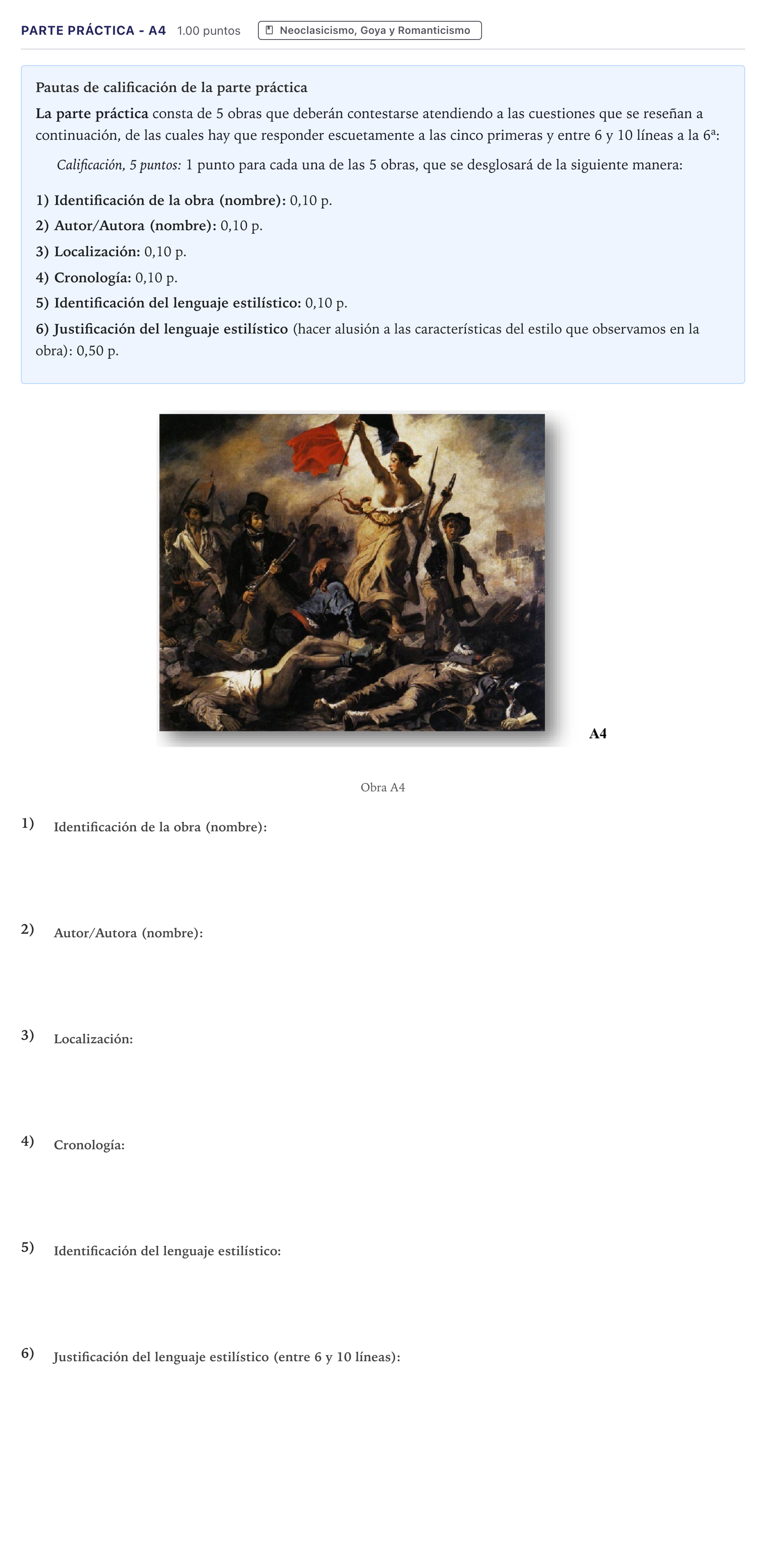Enunciado: Ejercicio Parte Práctica - A4 · Historia del Arte PAU Canarias Julio 2022