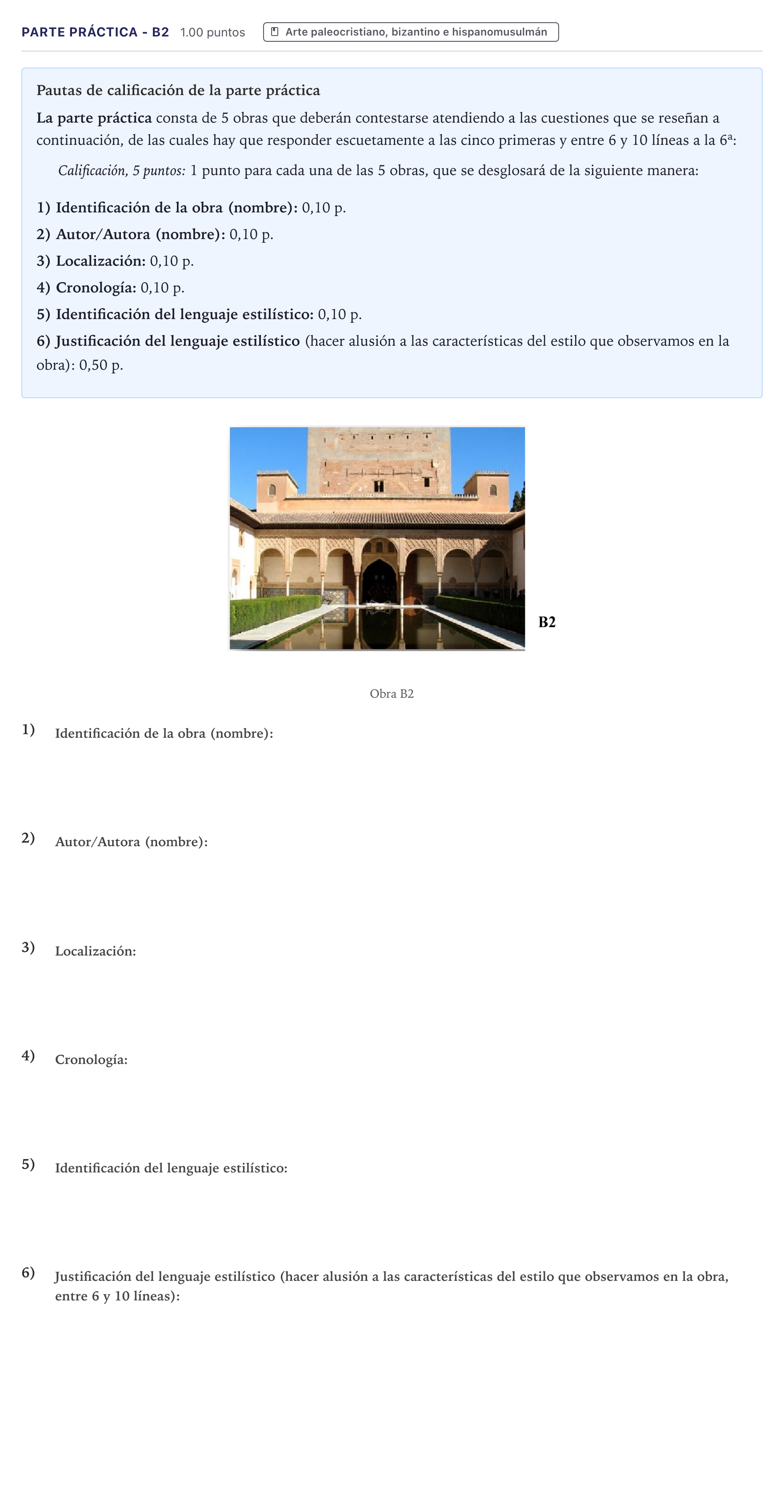 Enunciado: Ejercicio Parte Práctica - B2 · Historia del Arte PAU Canarias Julio 2022