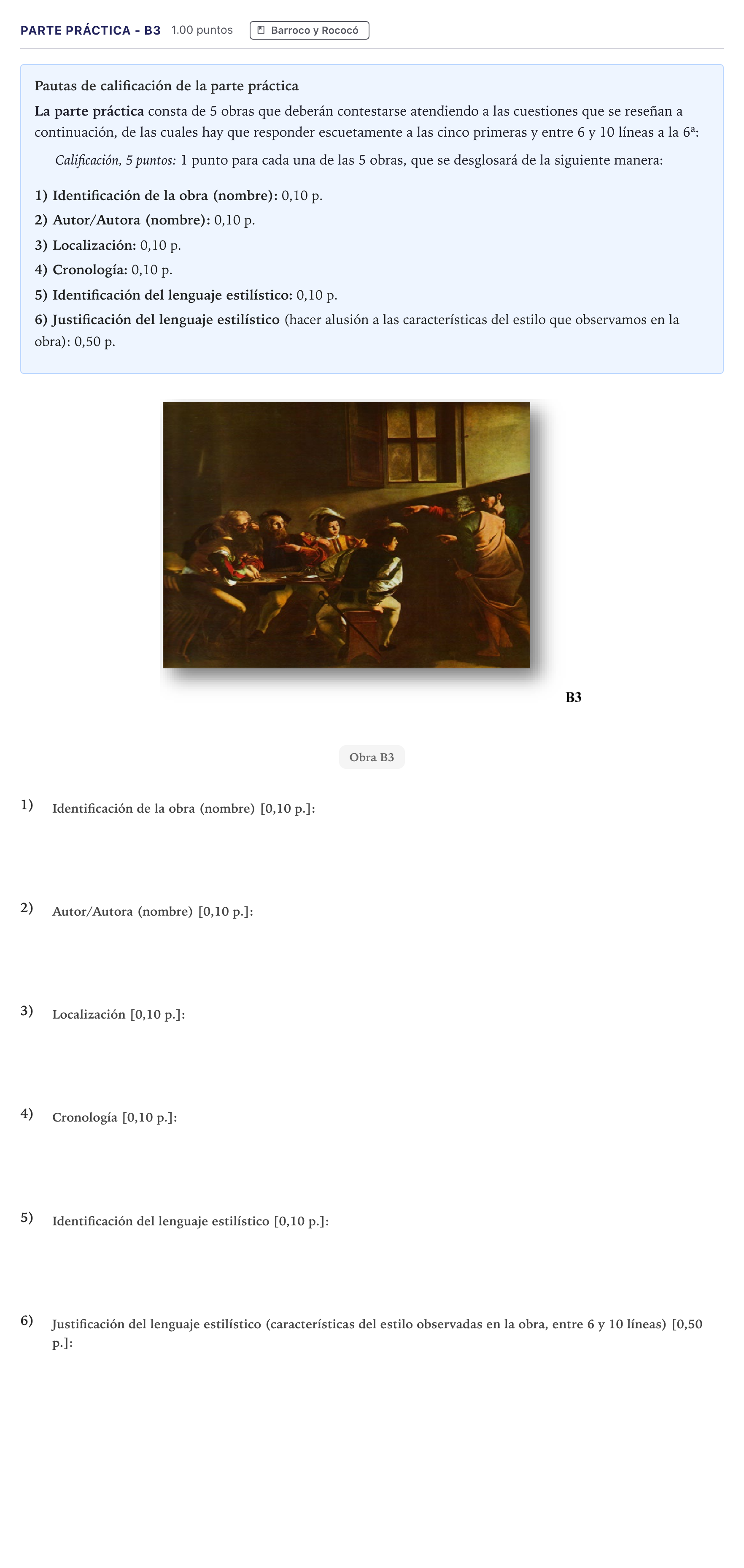 Enunciado: Ejercicio Parte Práctica - B3 · Historia del Arte PAU Canarias Julio 2022