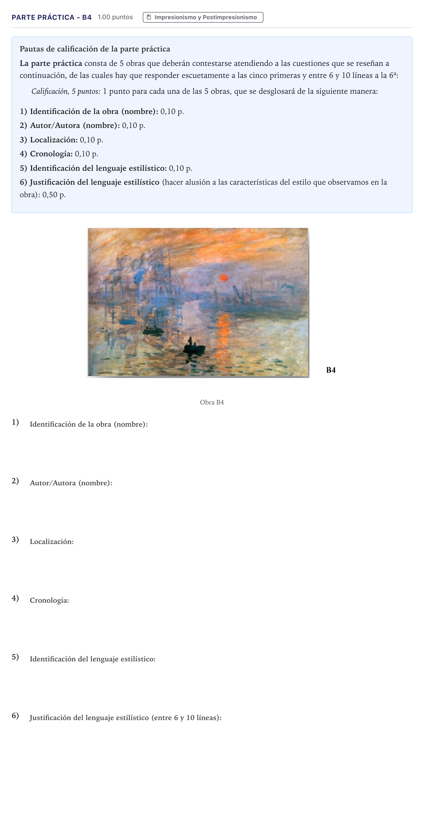 Enunciado: Ejercicio Parte Práctica - B4 · Historia del Arte PAU Canarias Julio 2022