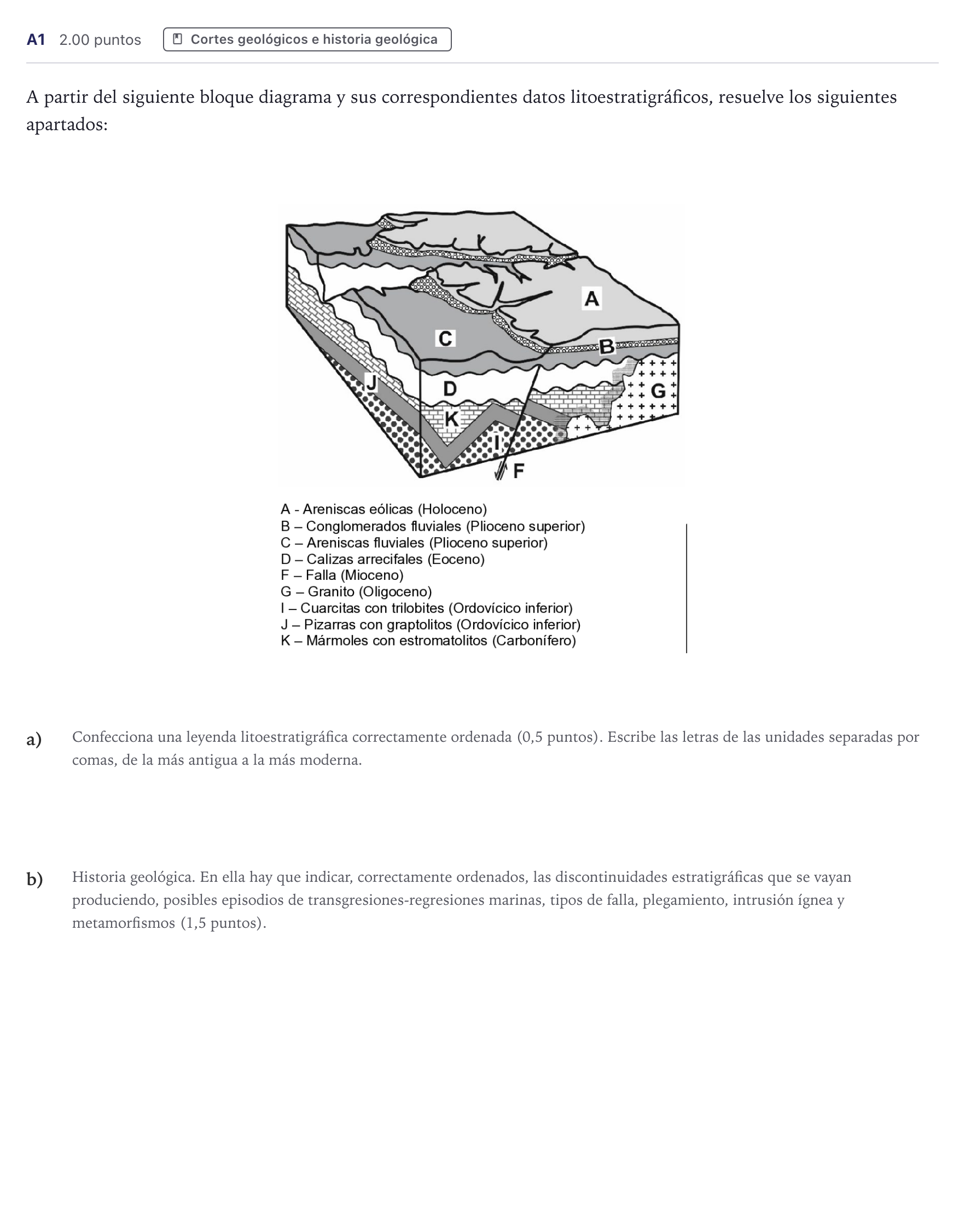 Enunciado: Ejercicio A1 · Geología PAU Canarias Julio 2022