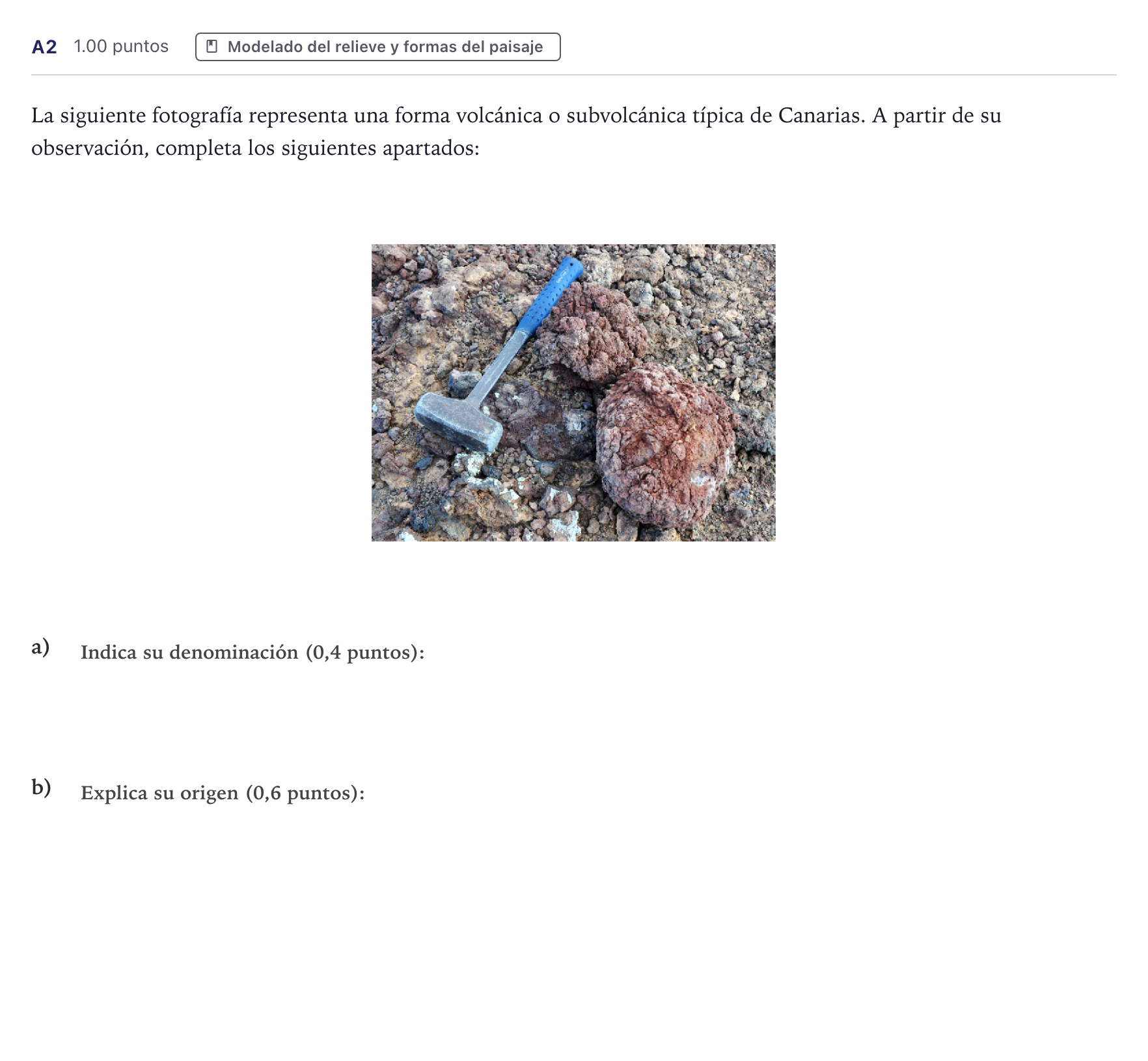 Enunciado: Ejercicio A2 · Geología PAU Canarias Julio 2022