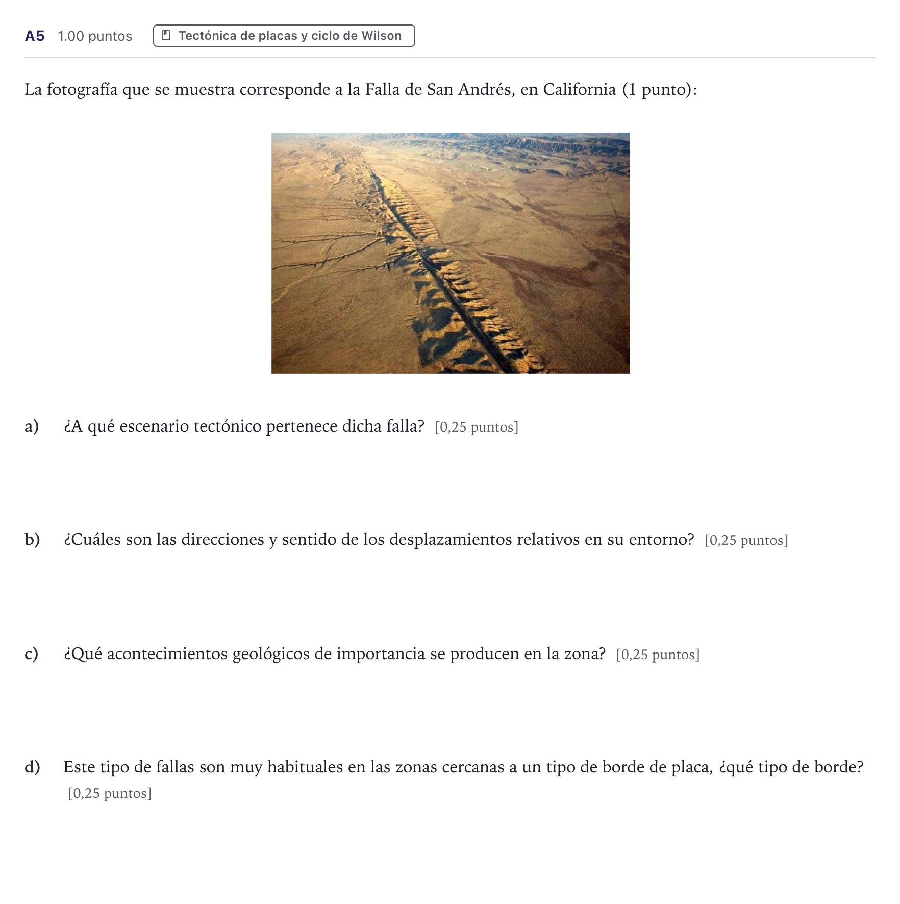 Enunciado: Ejercicio A5 · Geología PAU Canarias Julio 2022