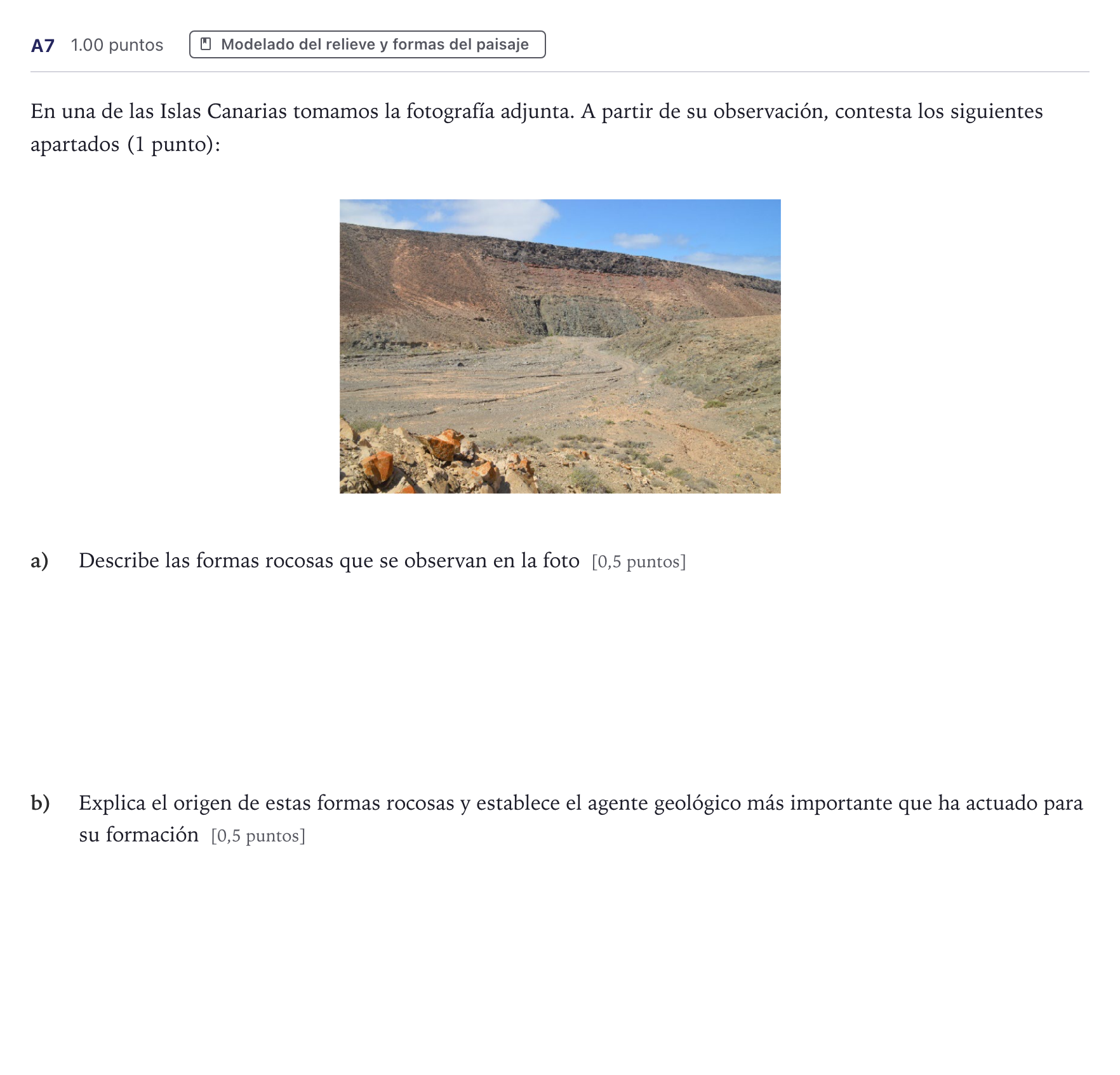 Enunciado: Ejercicio A7 · Geología PAU Canarias Julio 2022