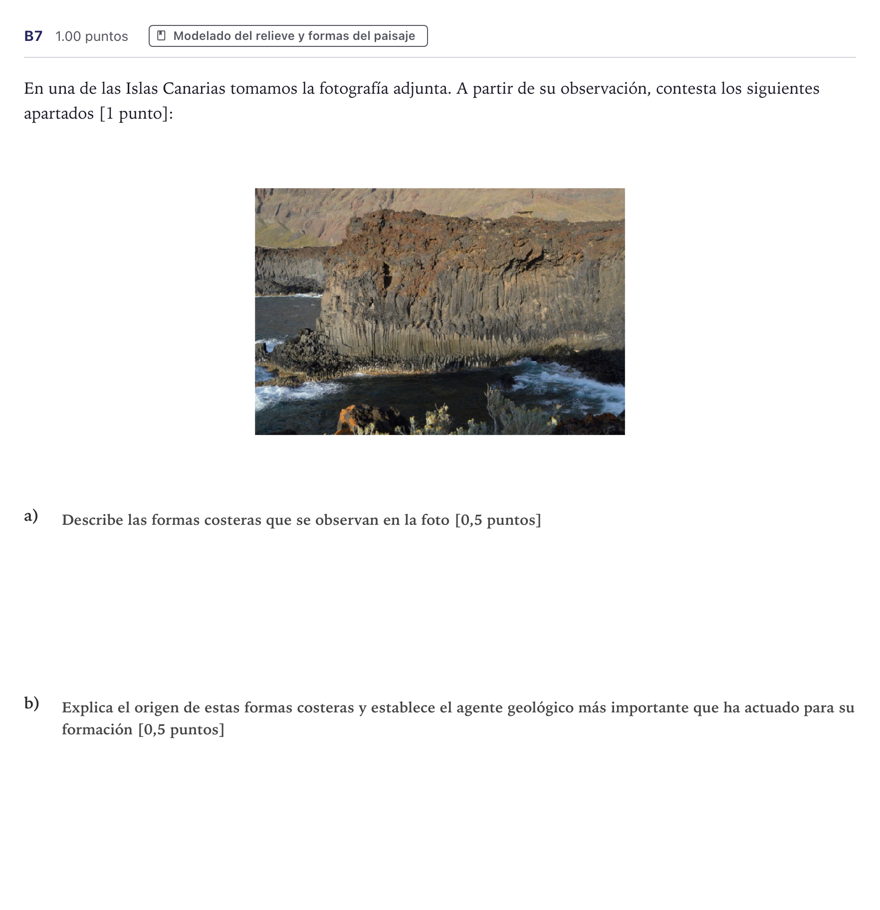 Enunciado: Ejercicio B7 · Geología PAU Canarias Julio 2022