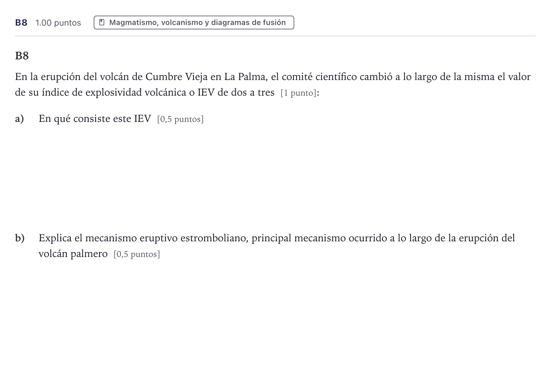 Enunciado: Ejercicio B8 · Geología PAU Canarias Julio 2022