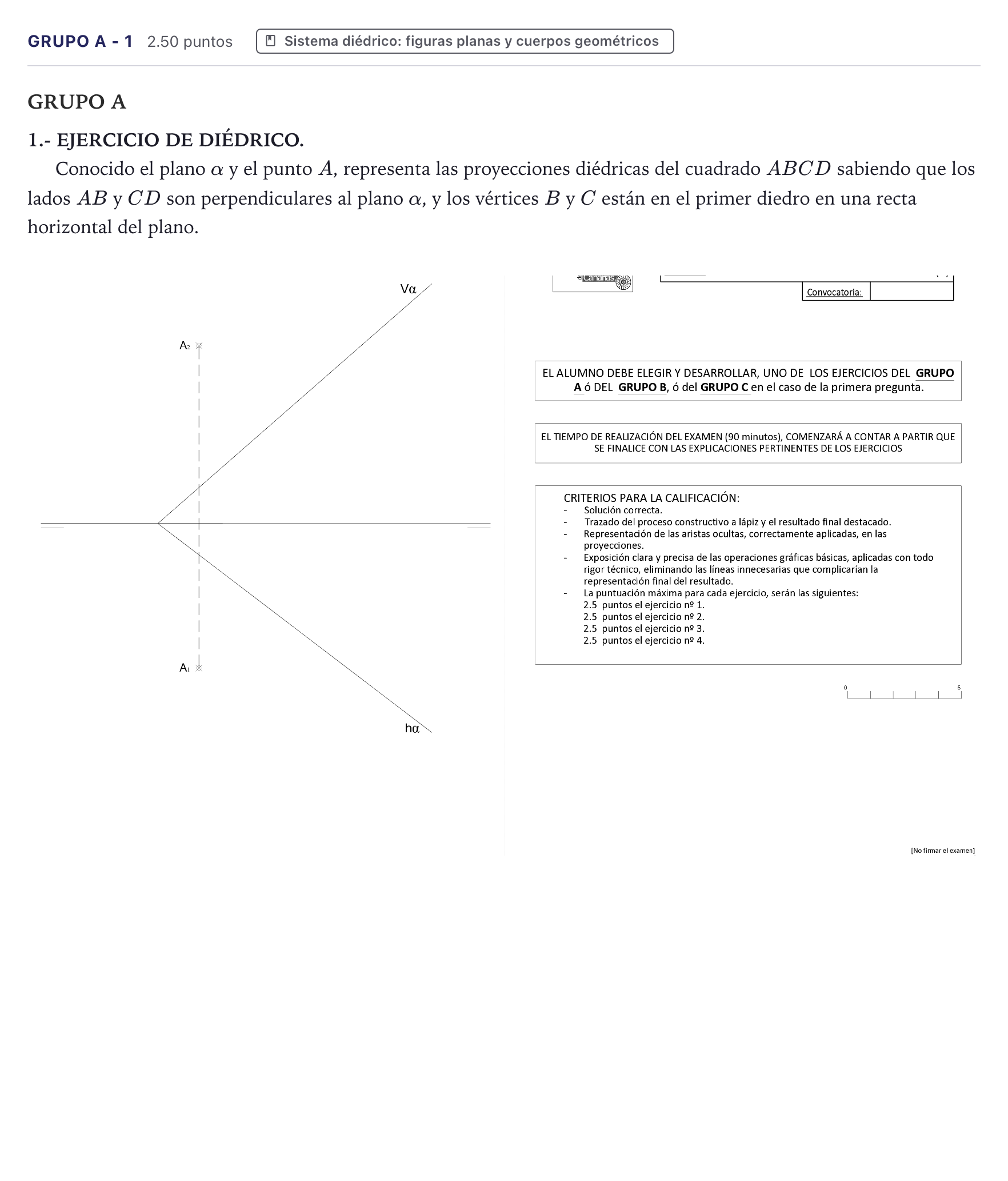 Enunciado: Ejercicio Grupo A - 1 · Dibujo técnico II PAU Canarias Julio 2022