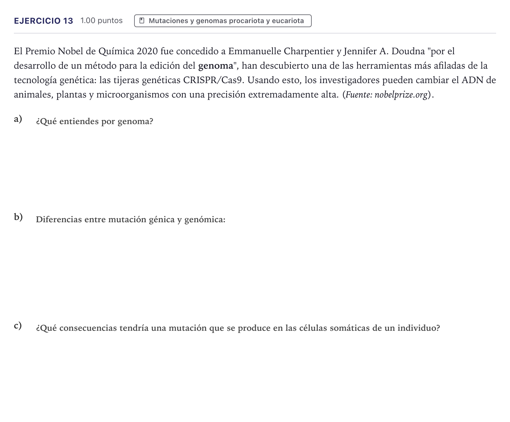 Enunciado: Problema 13 · Biología PAU Canarias Julio 2022