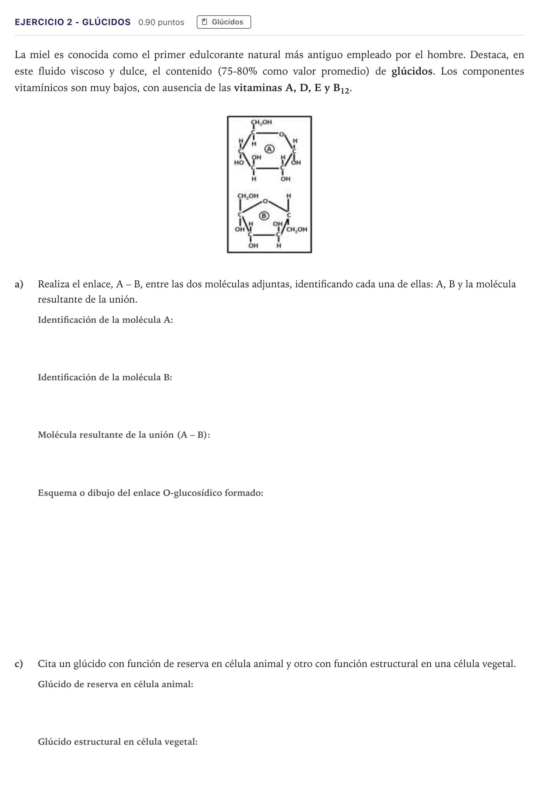Enunciado: Ejercicio 2 - Glúcidos · Biología PAU Canarias Julio 2022