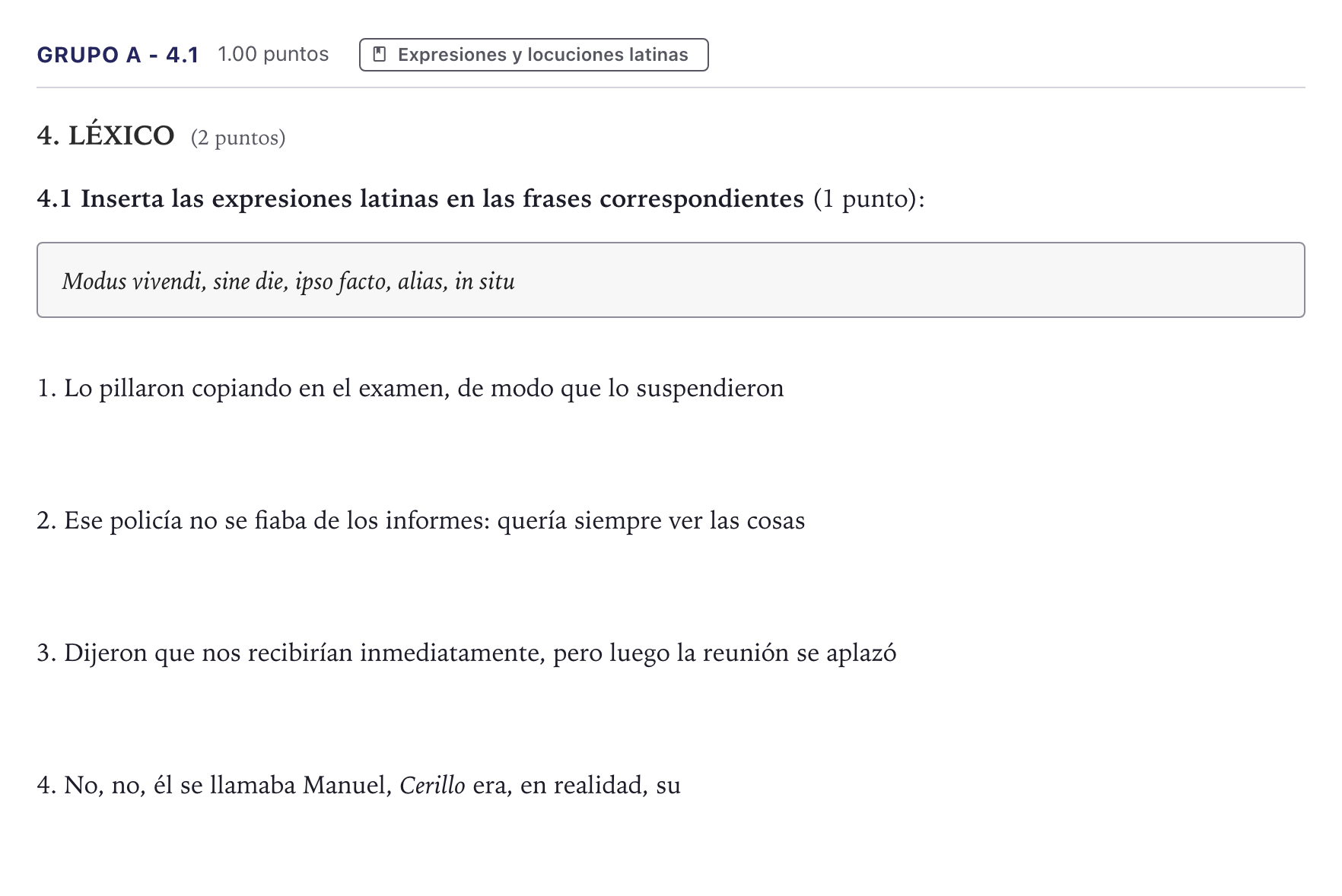 Enunciado: Ejercicio Grupo A - 4.1 · Latín II PAU Canarias Julio 2022