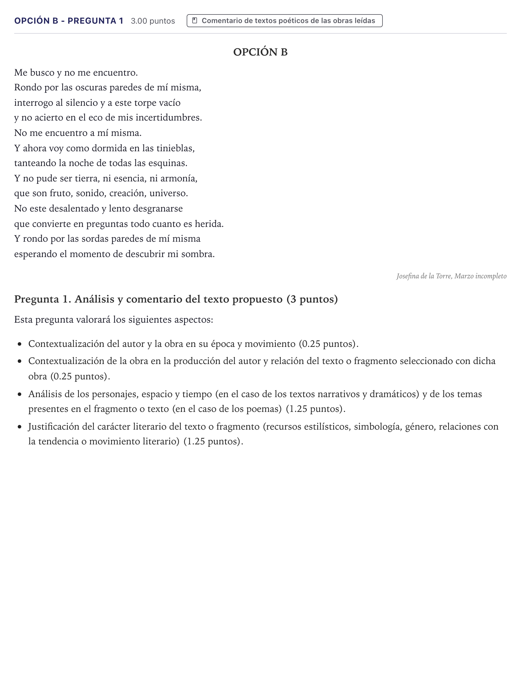 Enunciado: Opción B - Pregunta 1 · Lengua Castellana y Literatura II PAU Canarias Junio (Humanidades) 2023