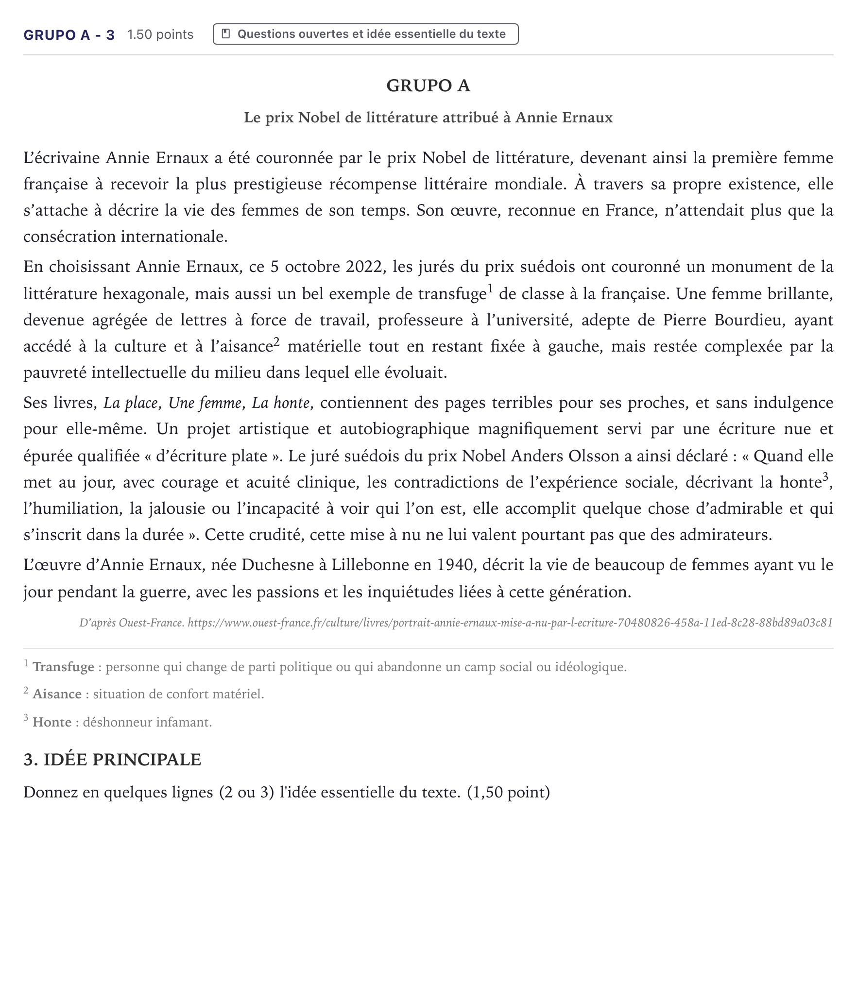 Enunciado: Ejercicio Grupo A - 3 · Francés PAU Canarias Junio (Ciencias) 2023