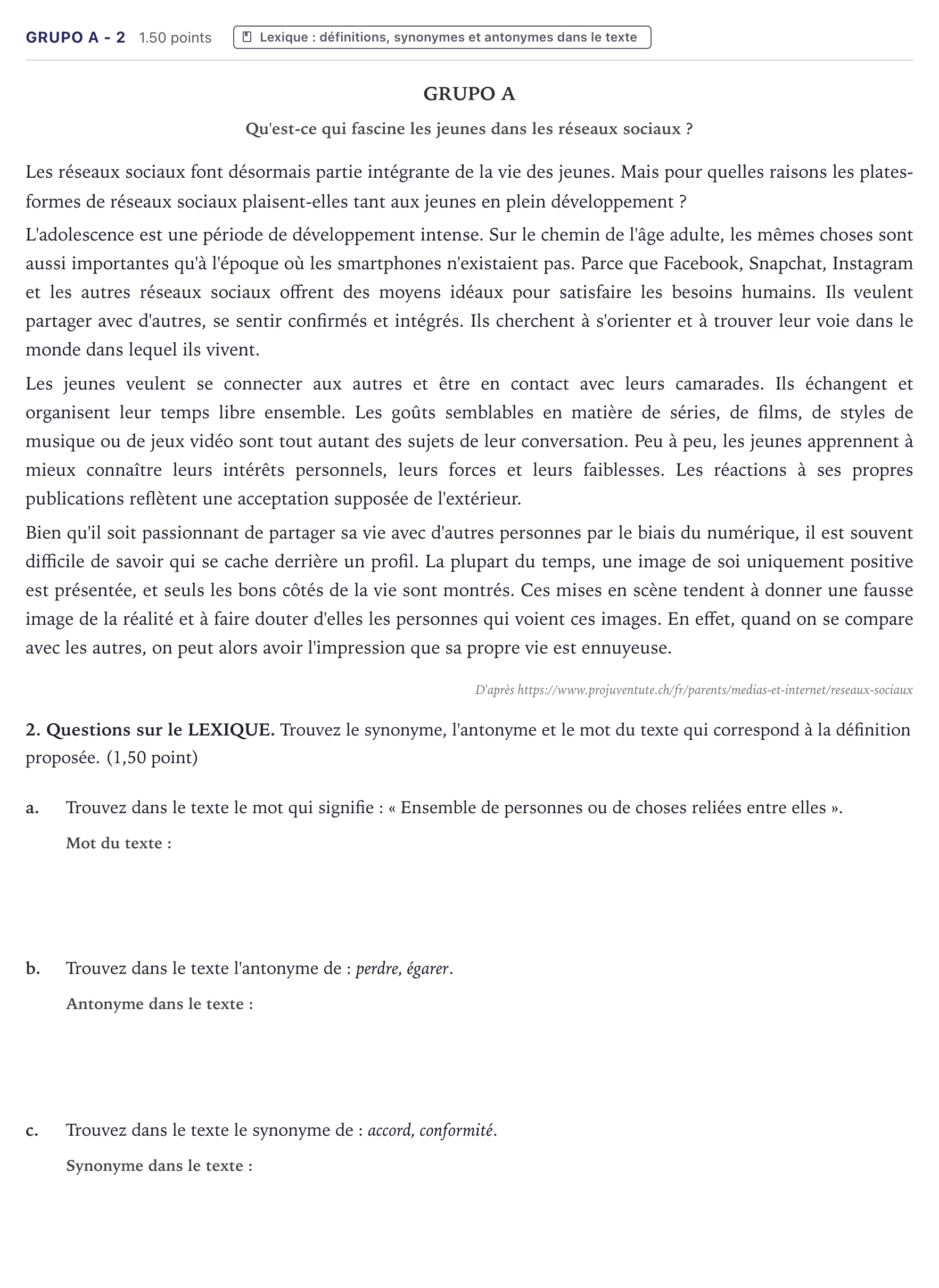 Enunciado: Ejercicio Grupo A - 2 · Francés PAU Canarias Junio (Humanidades) 2023