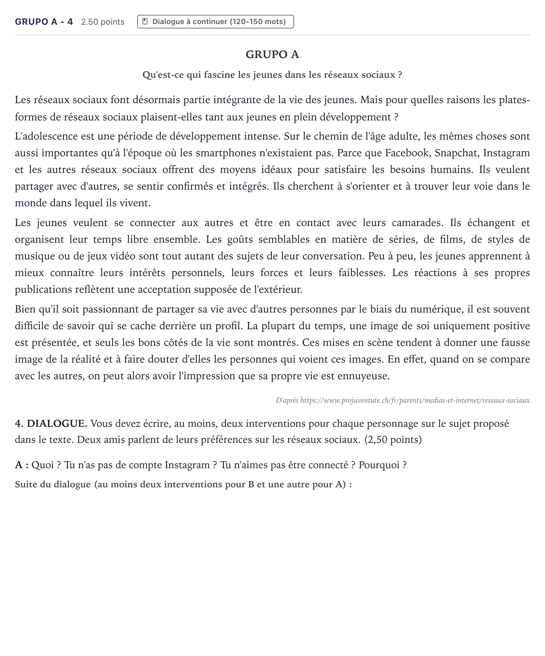 Enunciado: Ejercicio Grupo A - 4 · Francés PAU Canarias Junio (Humanidades) 2023