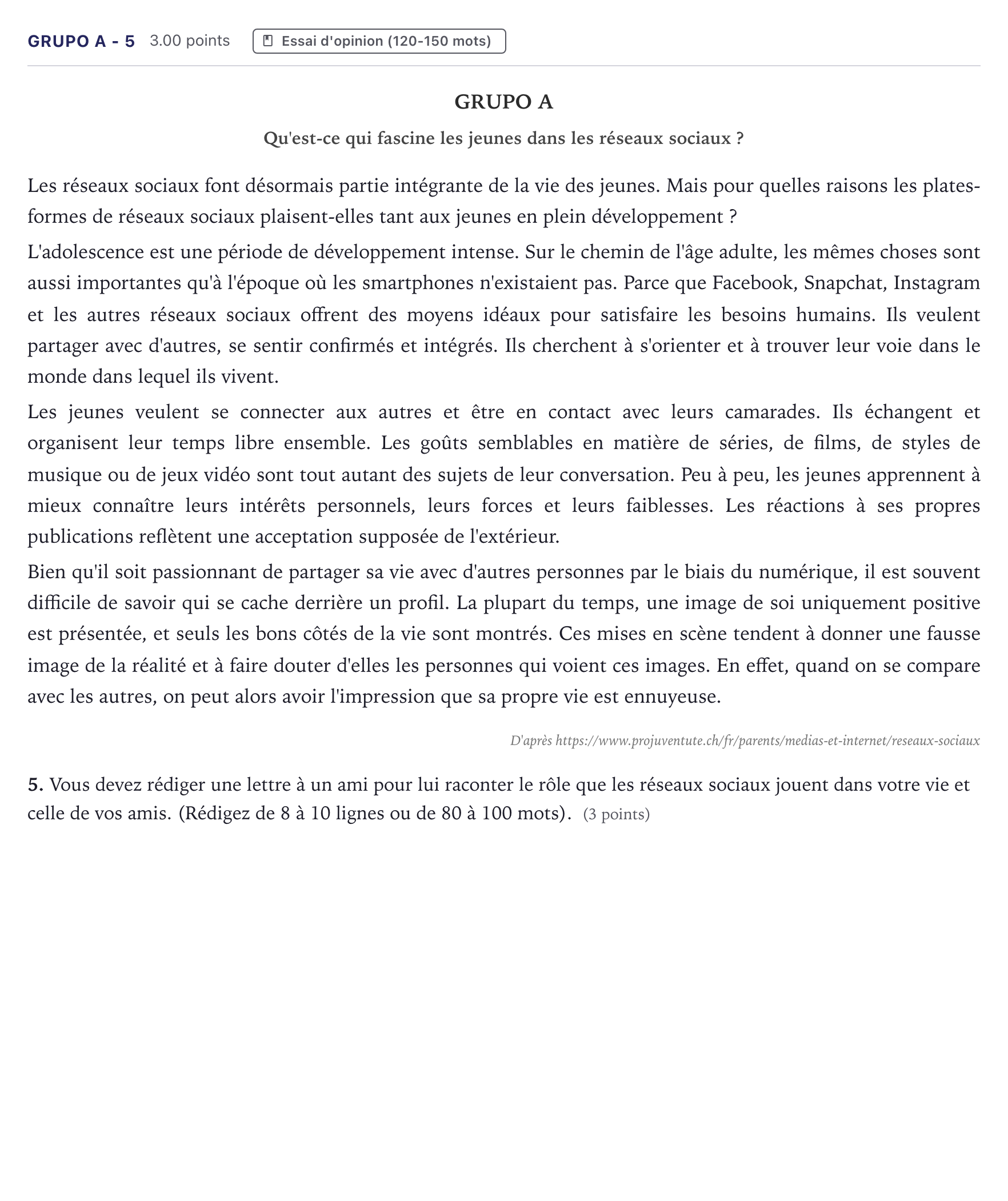 Enunciado: Ejercicio Grupo A - 5 · Francés PAU Canarias Junio (Humanidades) 2023